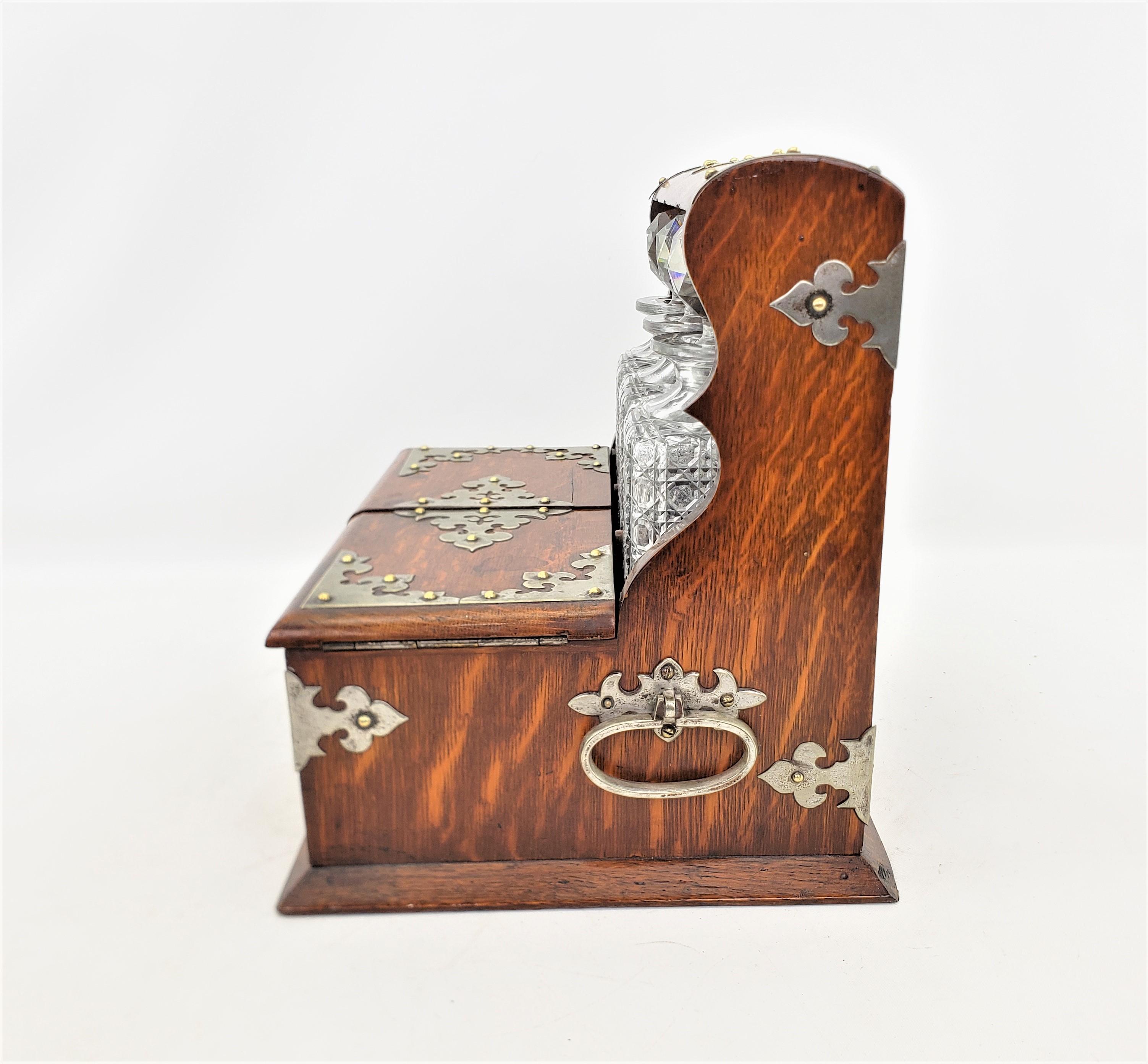 High Victorian Antique Oak Tantalus with Ornate Silver Plated Mounts & Games Compendium Set