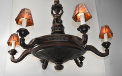 Antique Oak Tavern, Pub, Wine Cellar 1920s Hand Carved Figural Chandelier