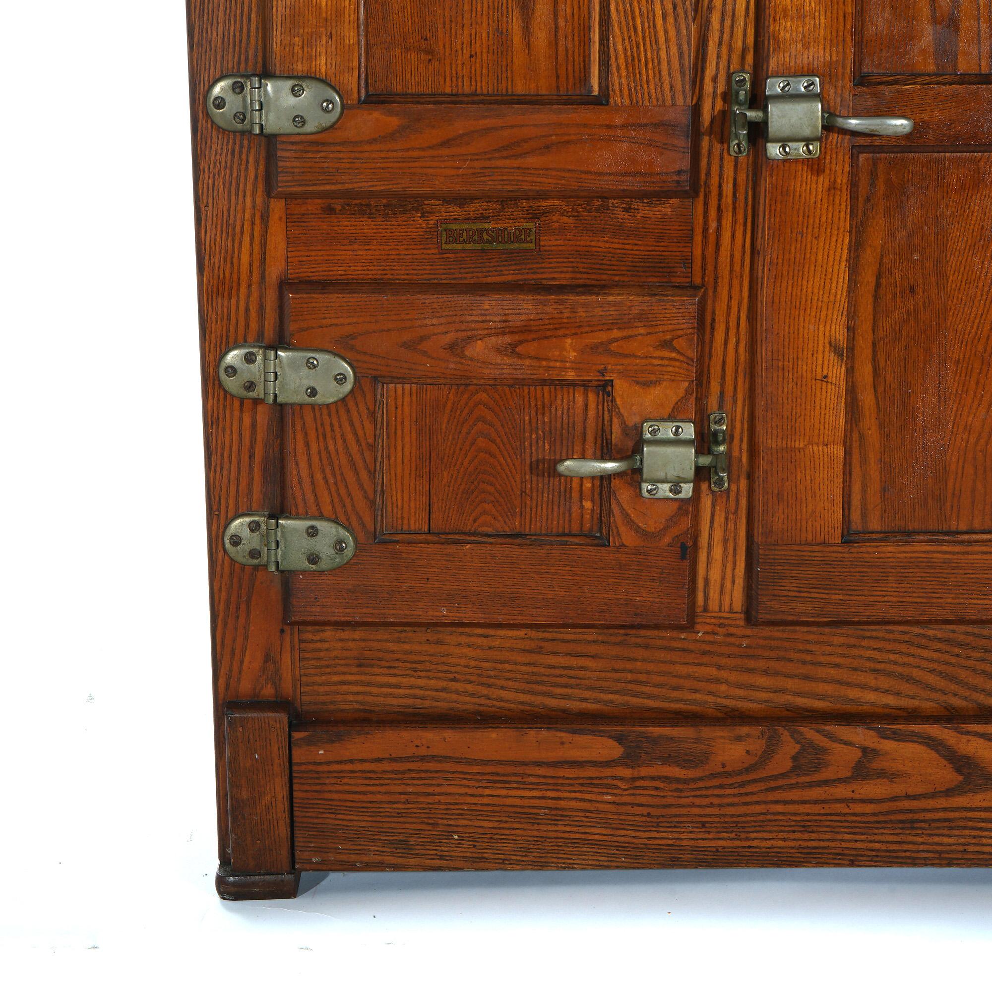 Antique Oak Three-Door Icebox with Original Finish C1920 5