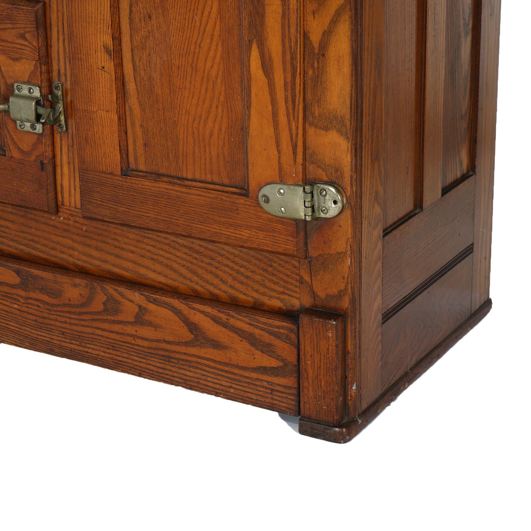 Antique Oak Three-Door Icebox with Original Finish C1920 6