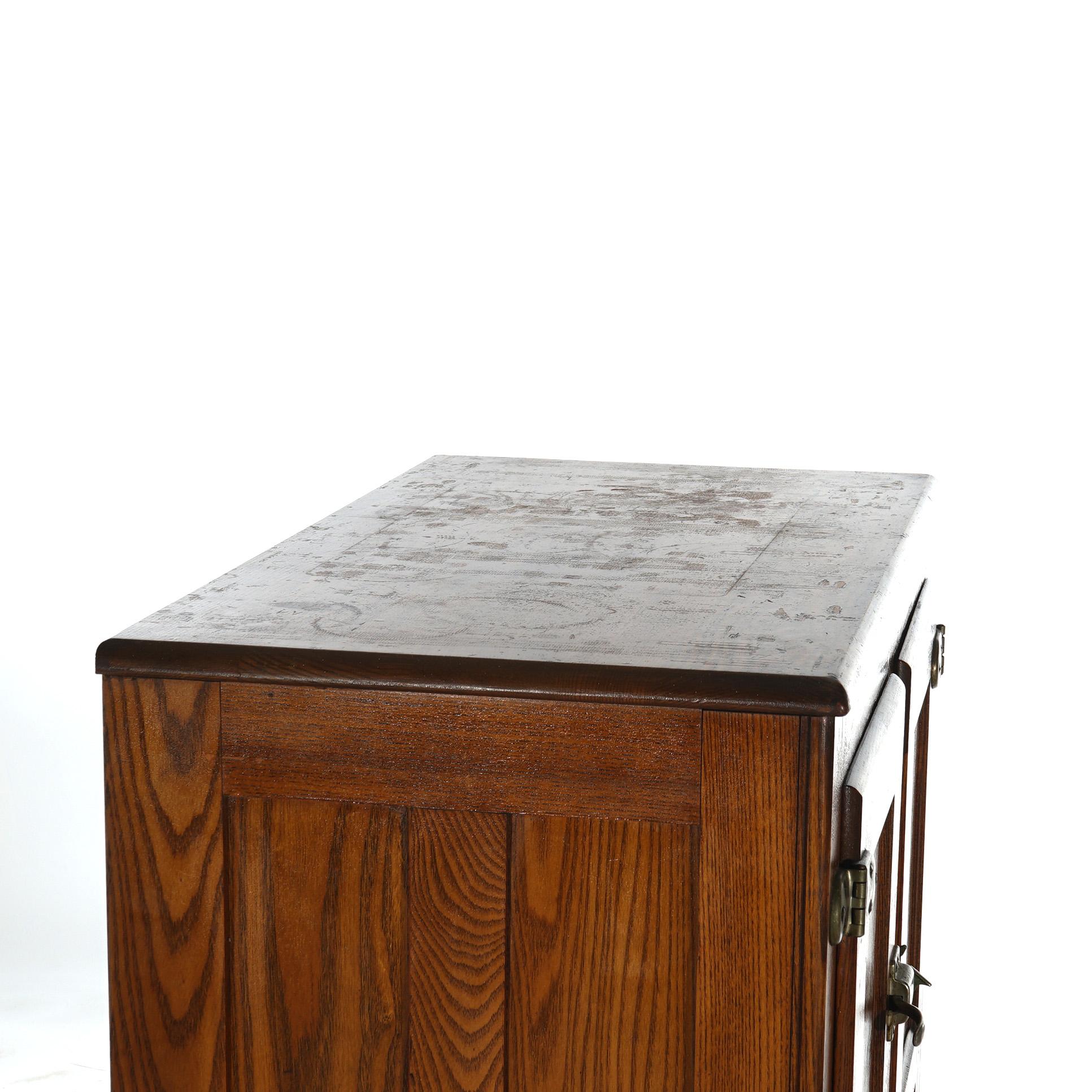 20th Century Antique Oak Three-Door Icebox with Original Finish C1920