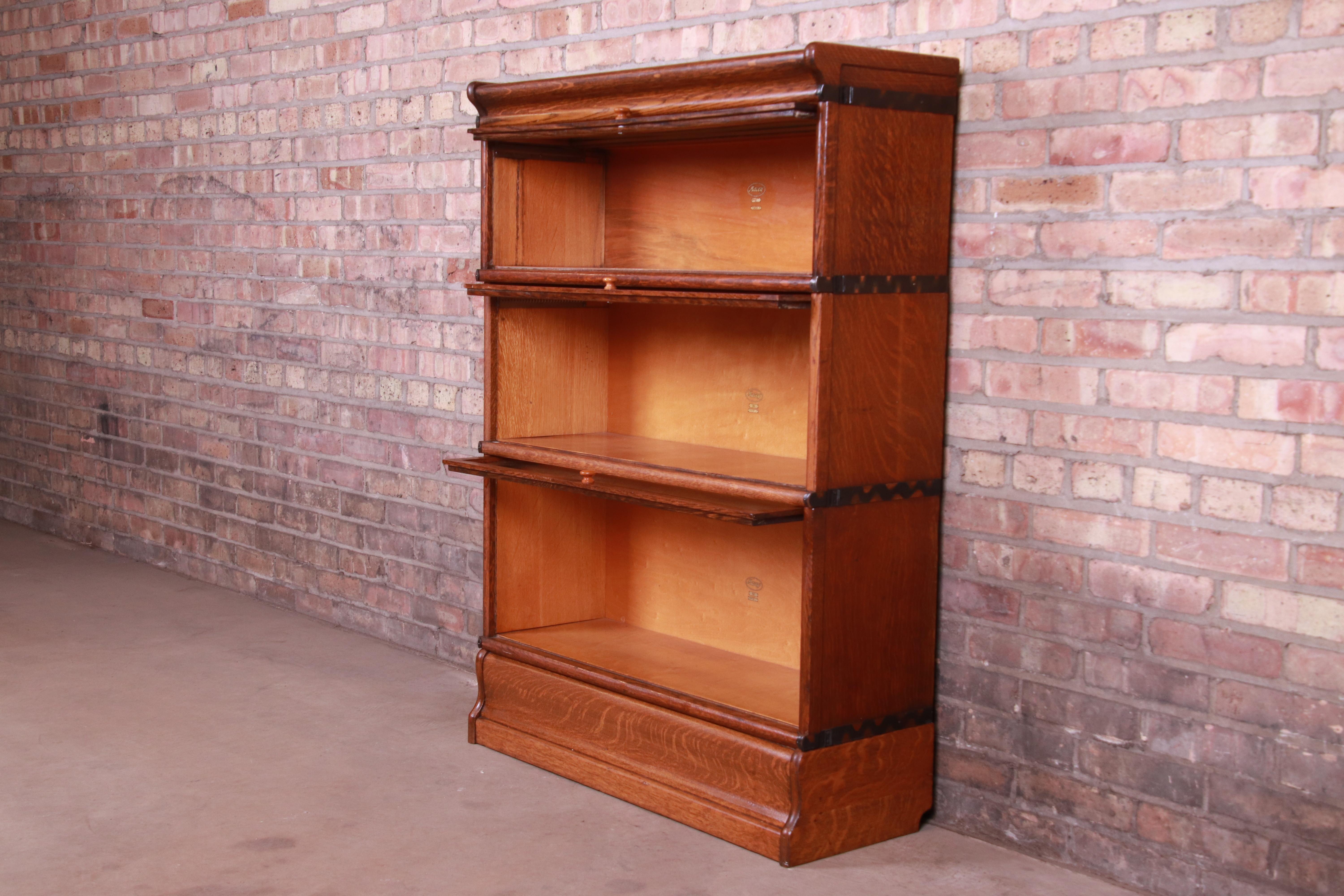 Glass Antique Oak Three-Stack Barrister Bookcase by Macey, circa 1920s
