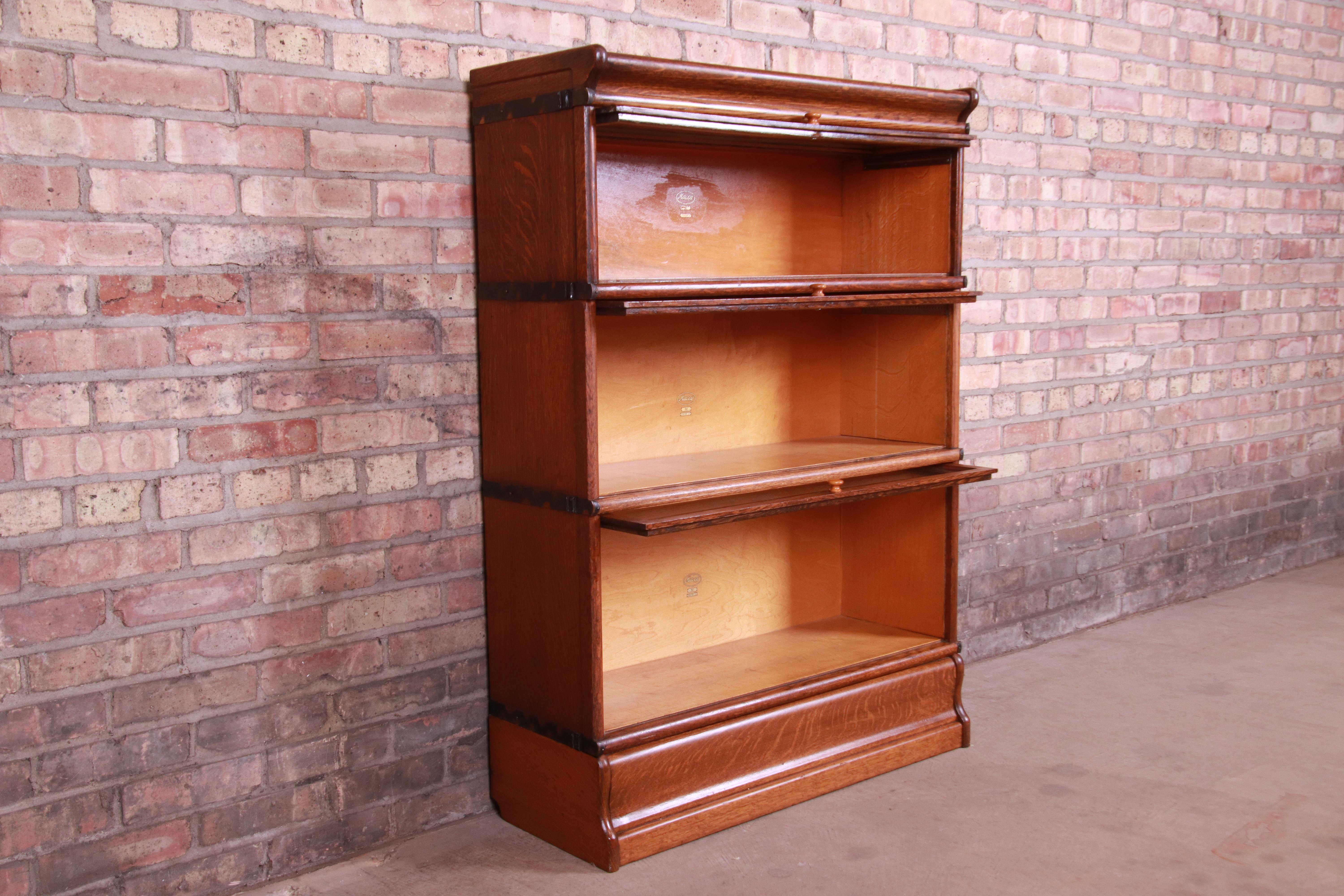 Antique Oak Three-Stack Barrister Bookcase by Macey, circa 1920s 1