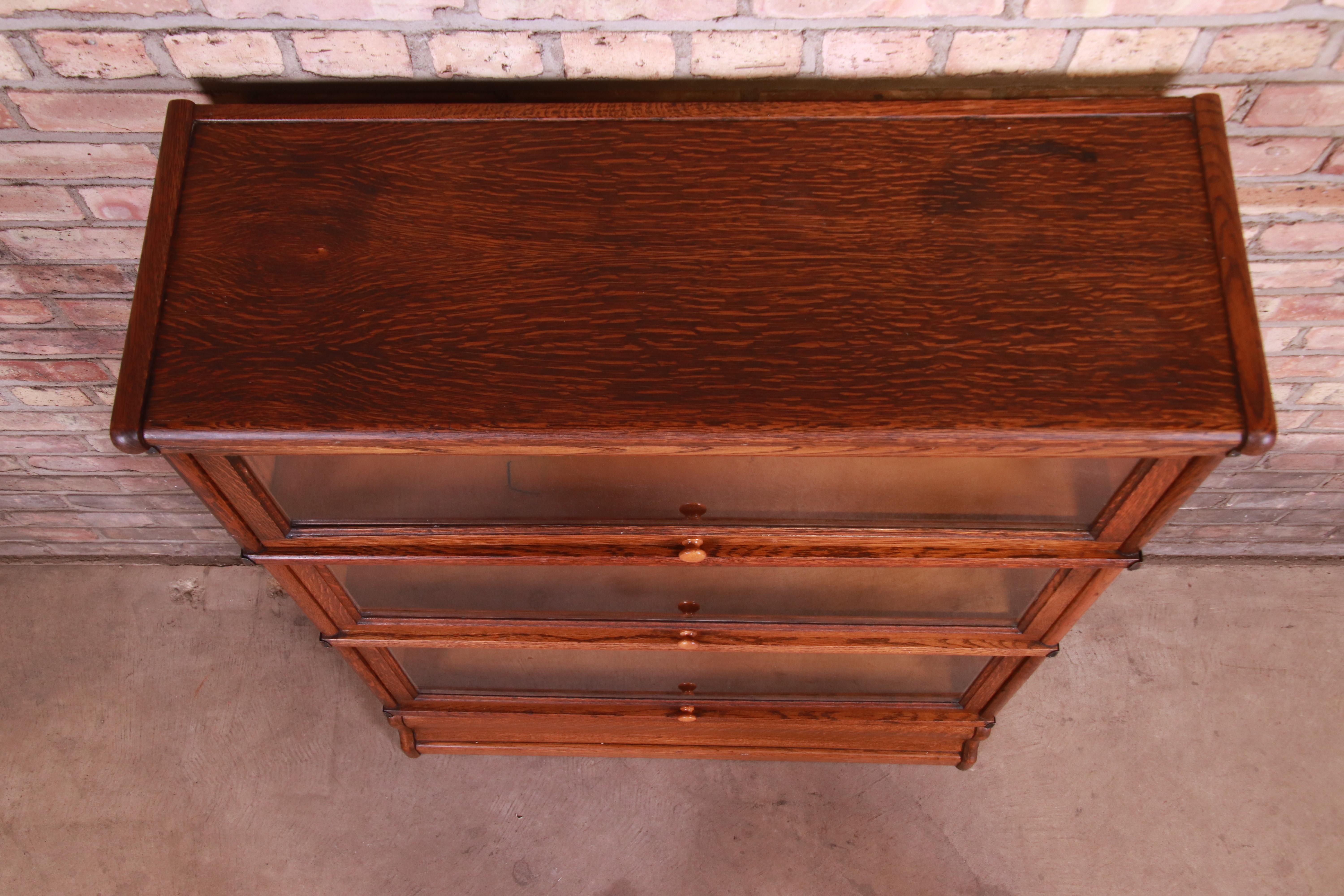 Antique Oak Three-Stack Barrister Bookcase by Macey, circa 1920s 5