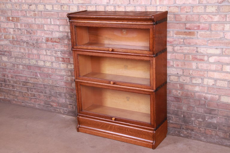 Antique Oak ThreeStack Barrister Bookcase by Macey, circa 1920s at