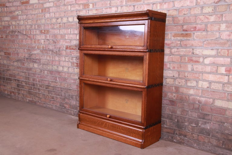 Antique Oak ThreeStack Barrister Bookcase by Macey, circa 1920s at