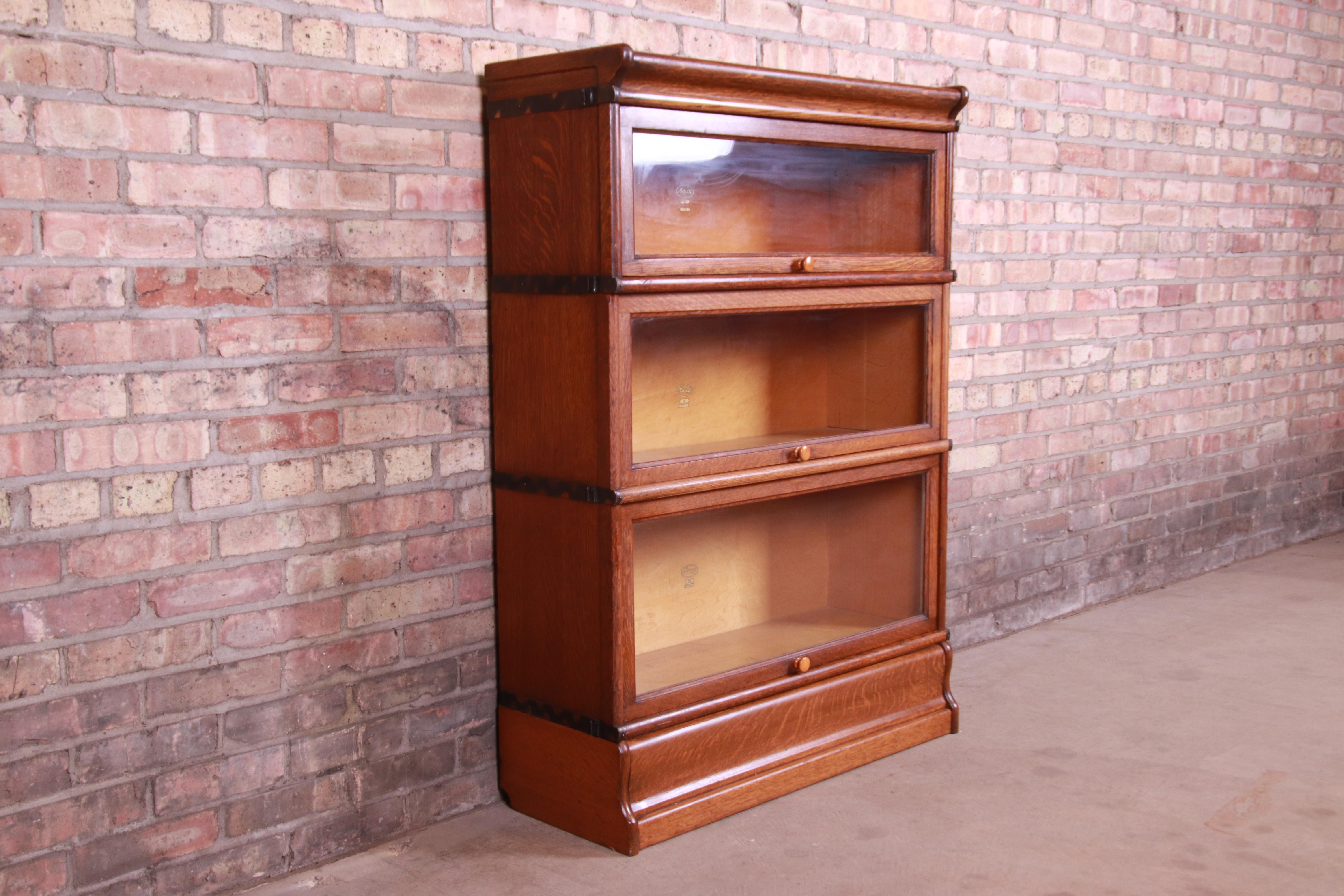 Arts and Crafts Antique Oak Three-Stack Barrister Bookcase by Macey, circa 1920s