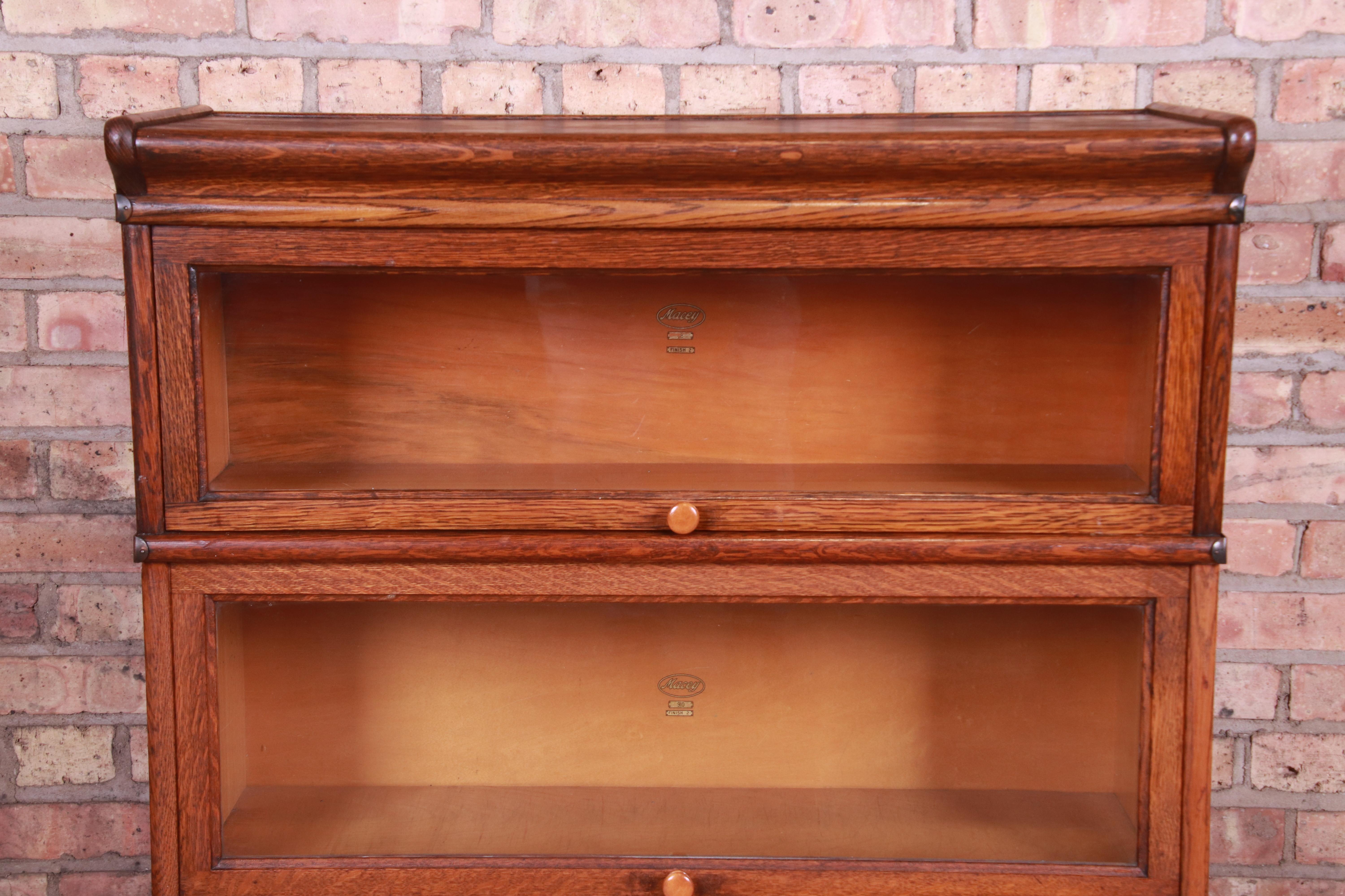 American Antique Oak Three-Stack Barrister Bookcase by Macey, circa 1920s