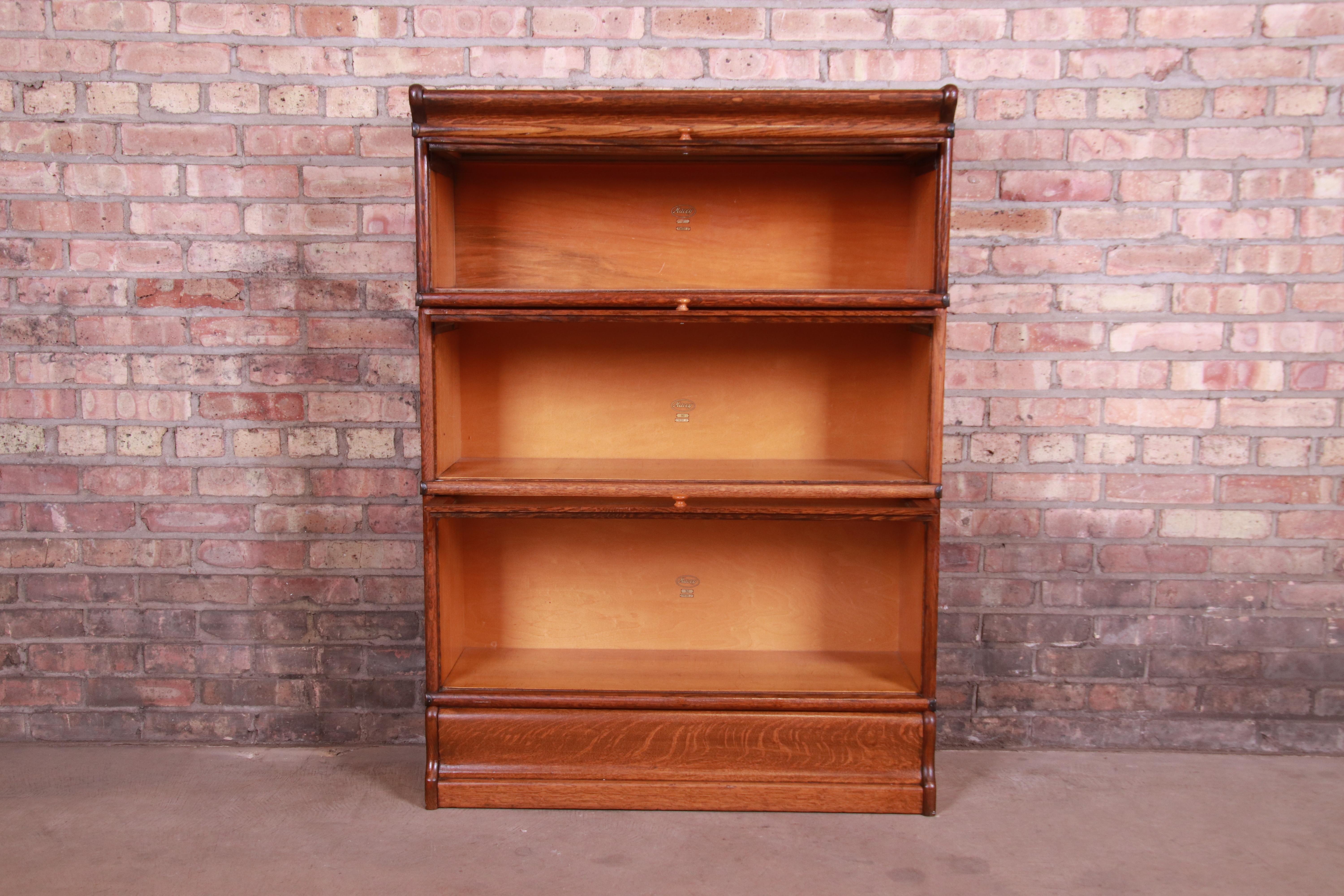 Antique Oak Three-Stack Barrister Bookcase by Macey, circa 1920s In Good Condition In South Bend, IN