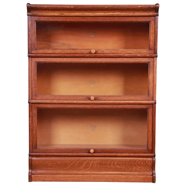 Antique Oak ThreeStack Barrister Bookcase by Macey, circa 1920s at