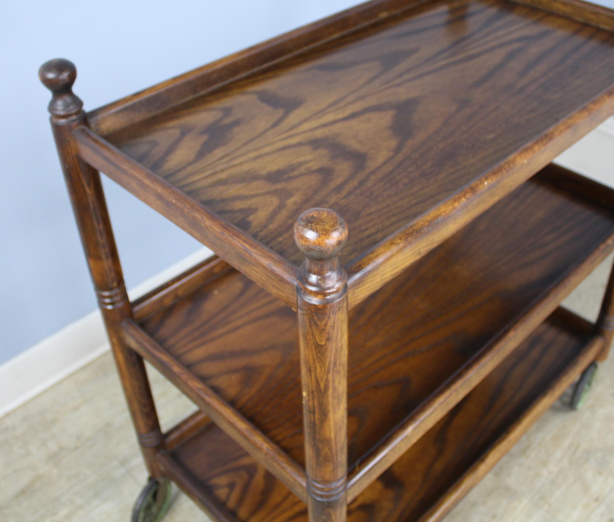 Antique Oak Three-Tiered Trolley In Good Condition In Port Chester, NY