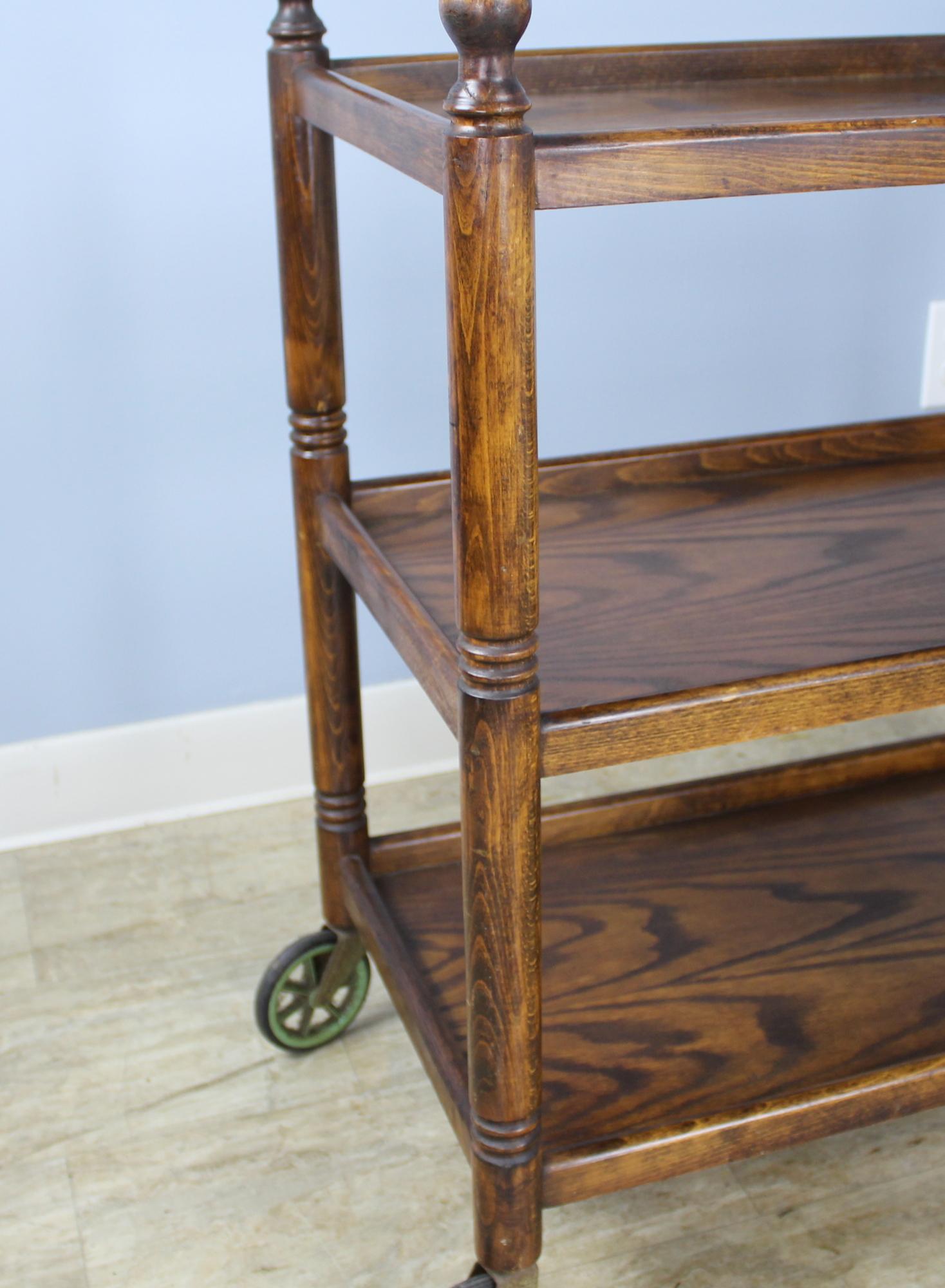 Antique Oak Three-Tiered Trolley 1