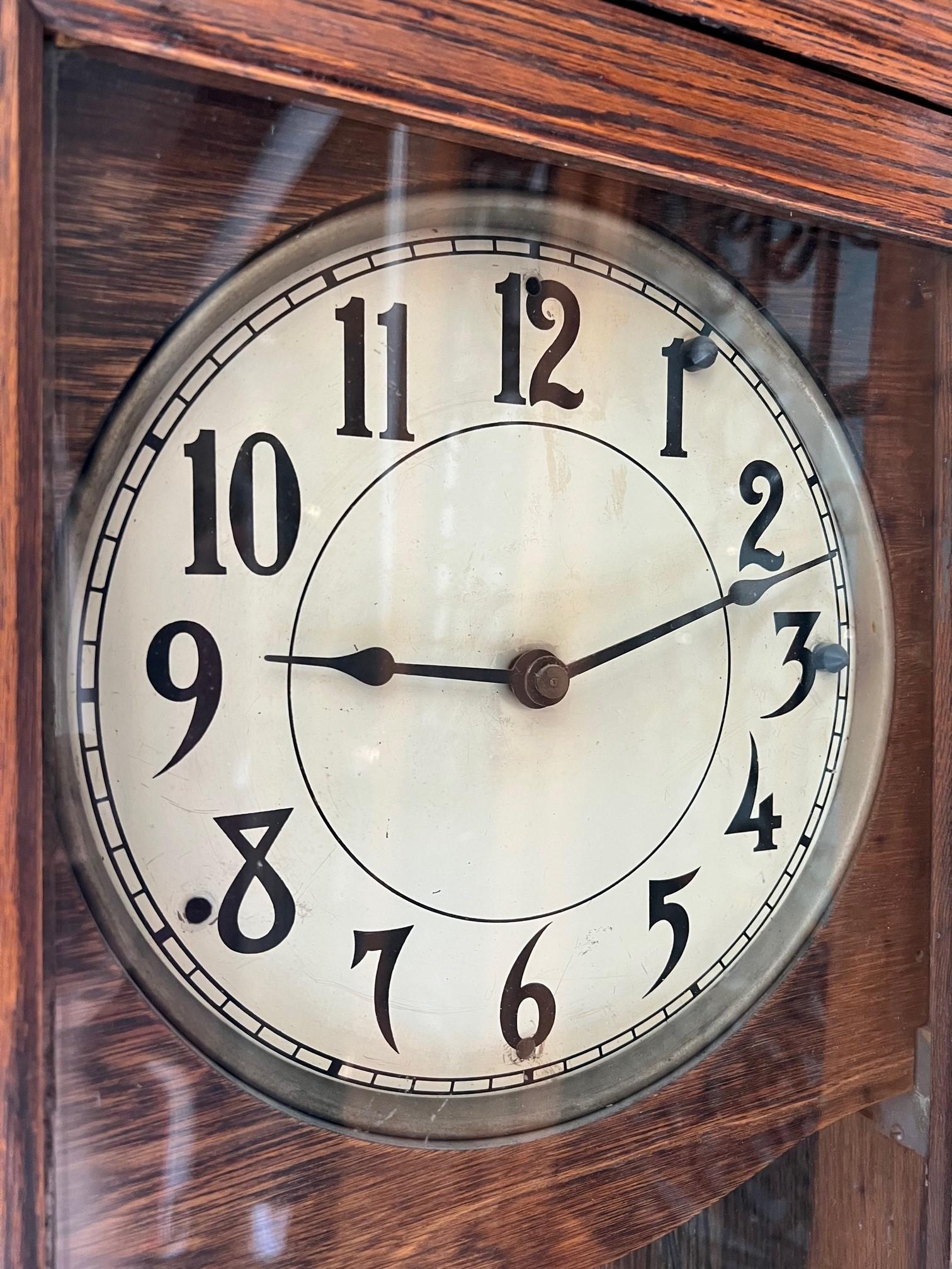 American Antique Oak Time Recorder, Wall Punch Clock with Worker Time Card Rack     