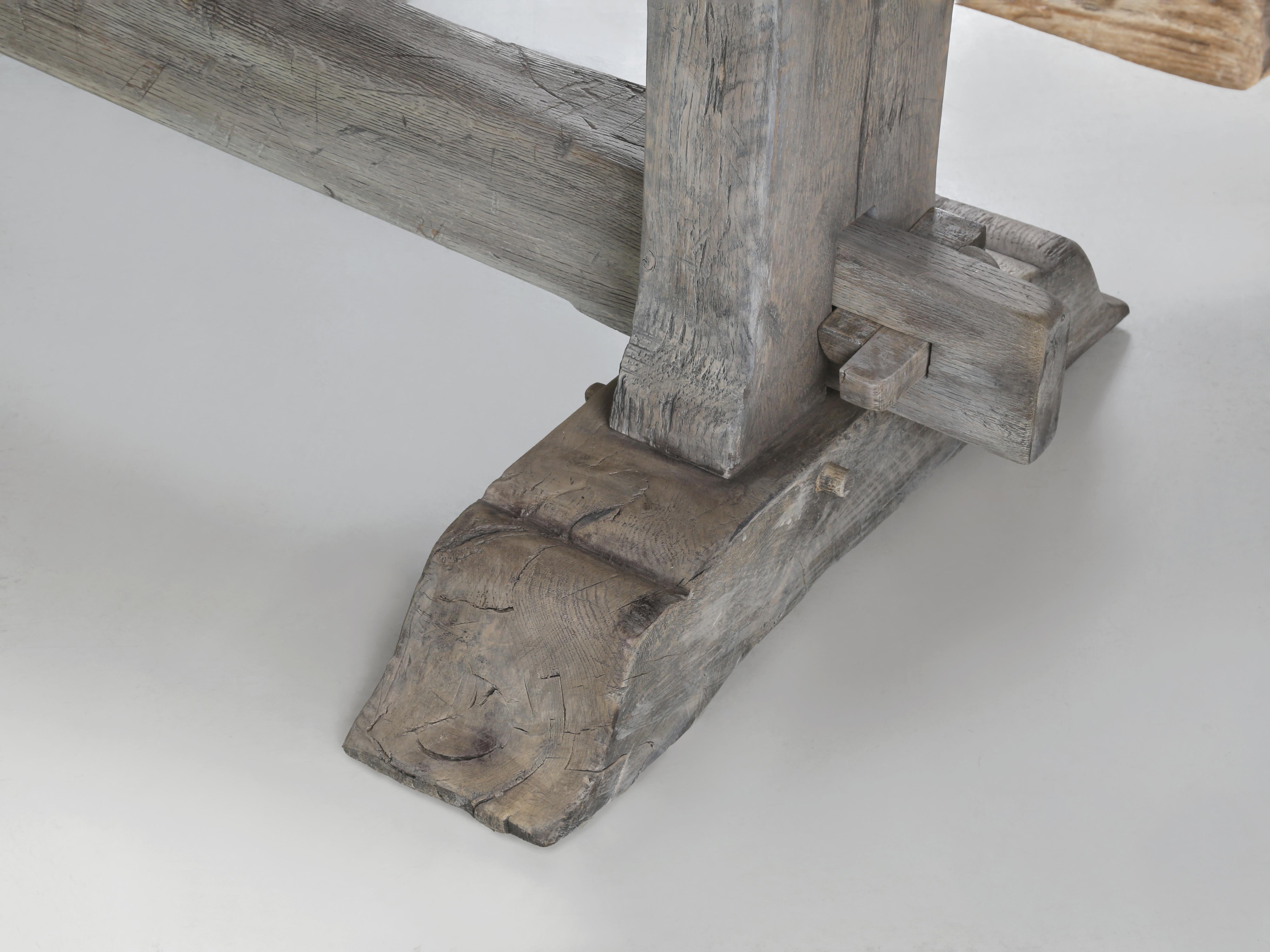 Antique Oak Trestle Dining Room or Kitchen Table Original Very Rustic Finish For Sale 6