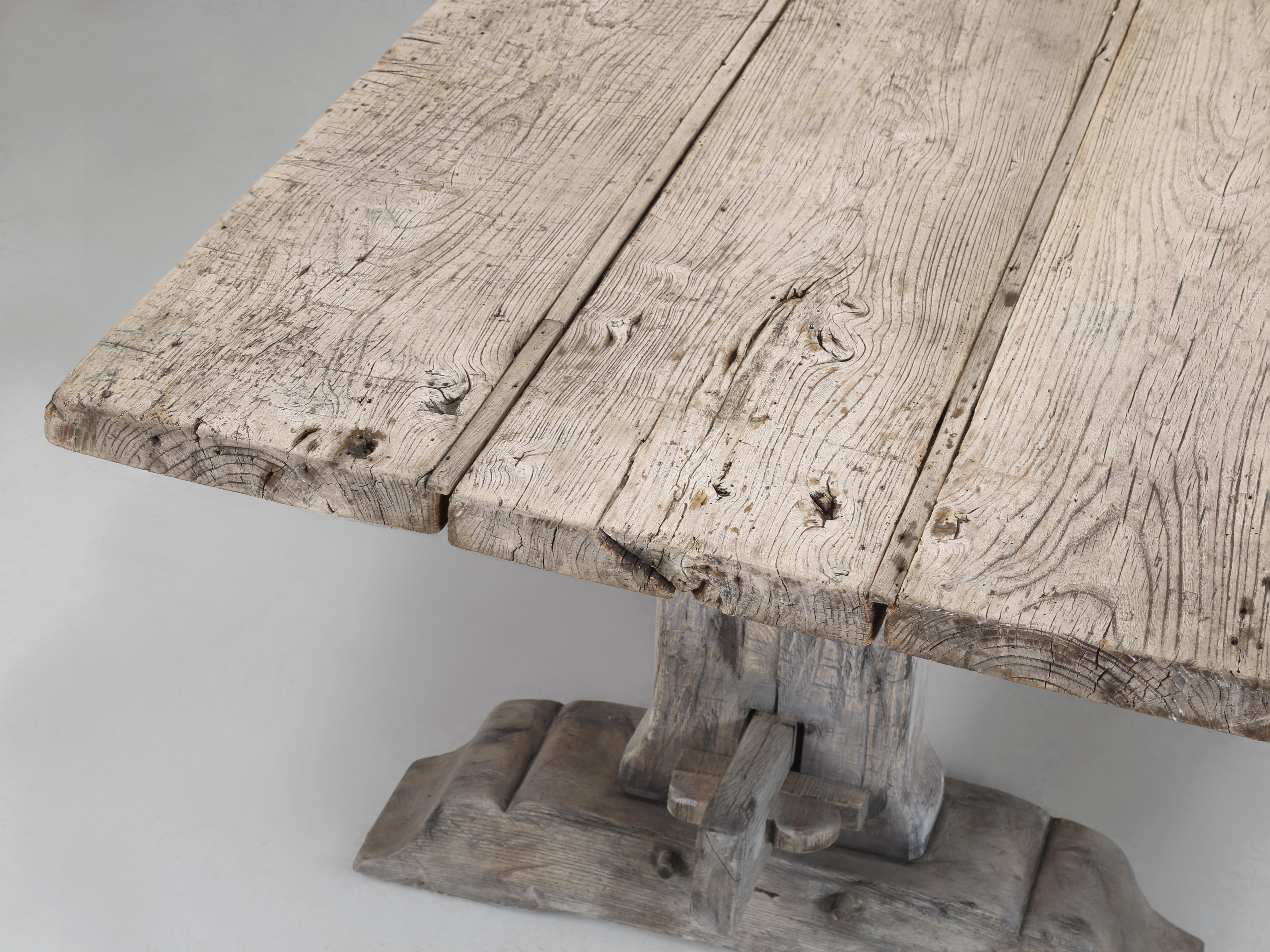 Hand-Crafted Antique Oak Trestle Dining Room or Kitchen Table Original Very Rustic Finish For Sale