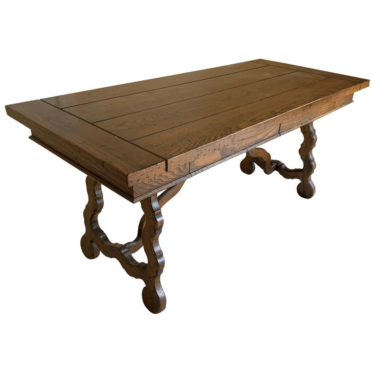 Antique Oak Trestle Style Desk Table