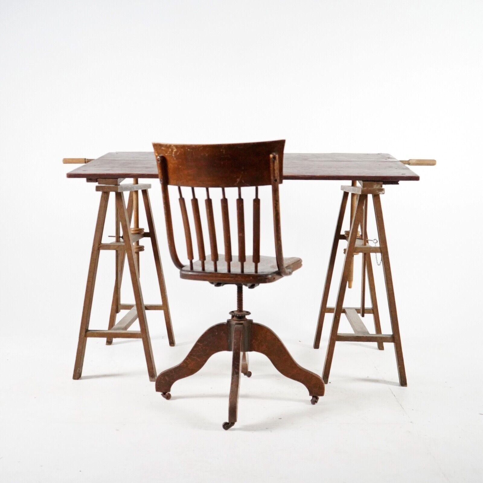 Antique Oak Trestles Trestle Table/Desk 5