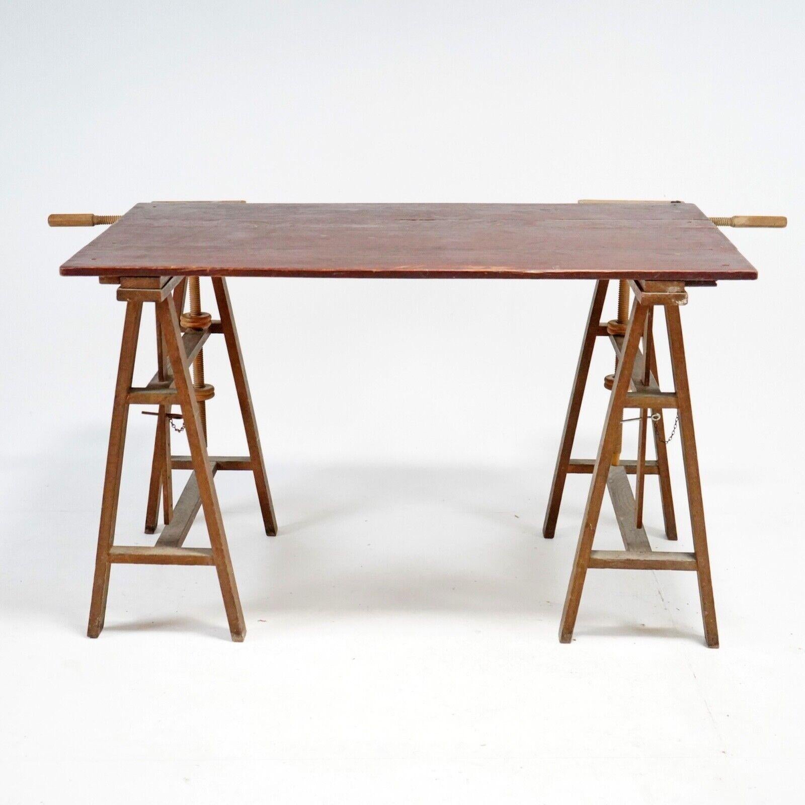 Antique Oak Trestles Trestle Table/Desk 8