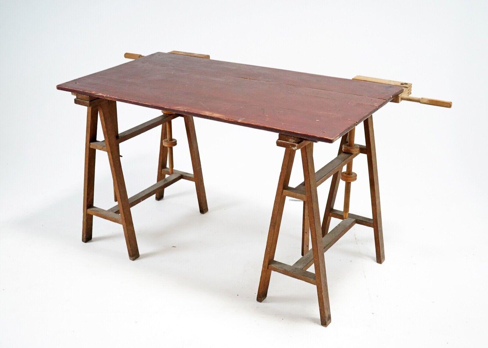 Antique Oak Trestles Trestle Table/Desk 9