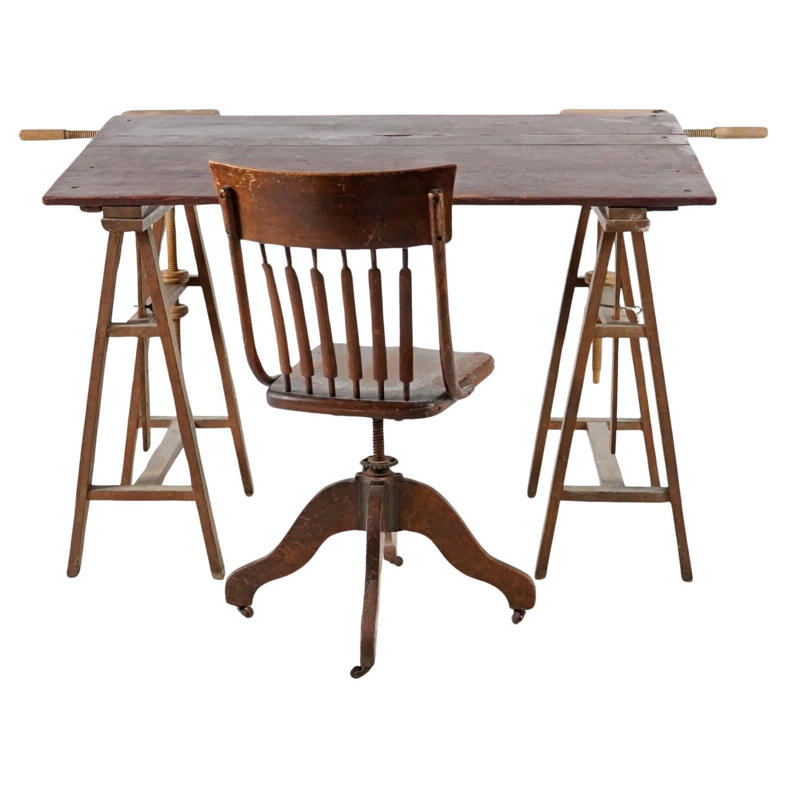 Antique Oak Trestles Trestle Table/Desk