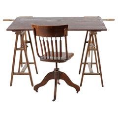 Antique Oak Trestles Trestle Table/Desk