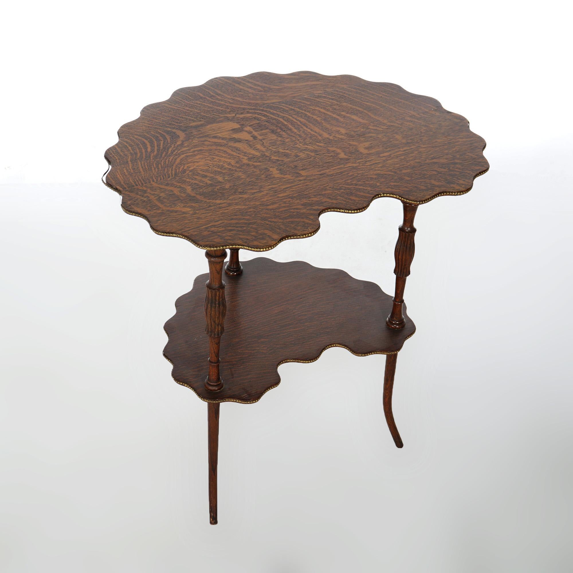 Antique Oak Two-Tier Stylized Painter Palette Shaped Side Table Circa 1900 For Sale 1