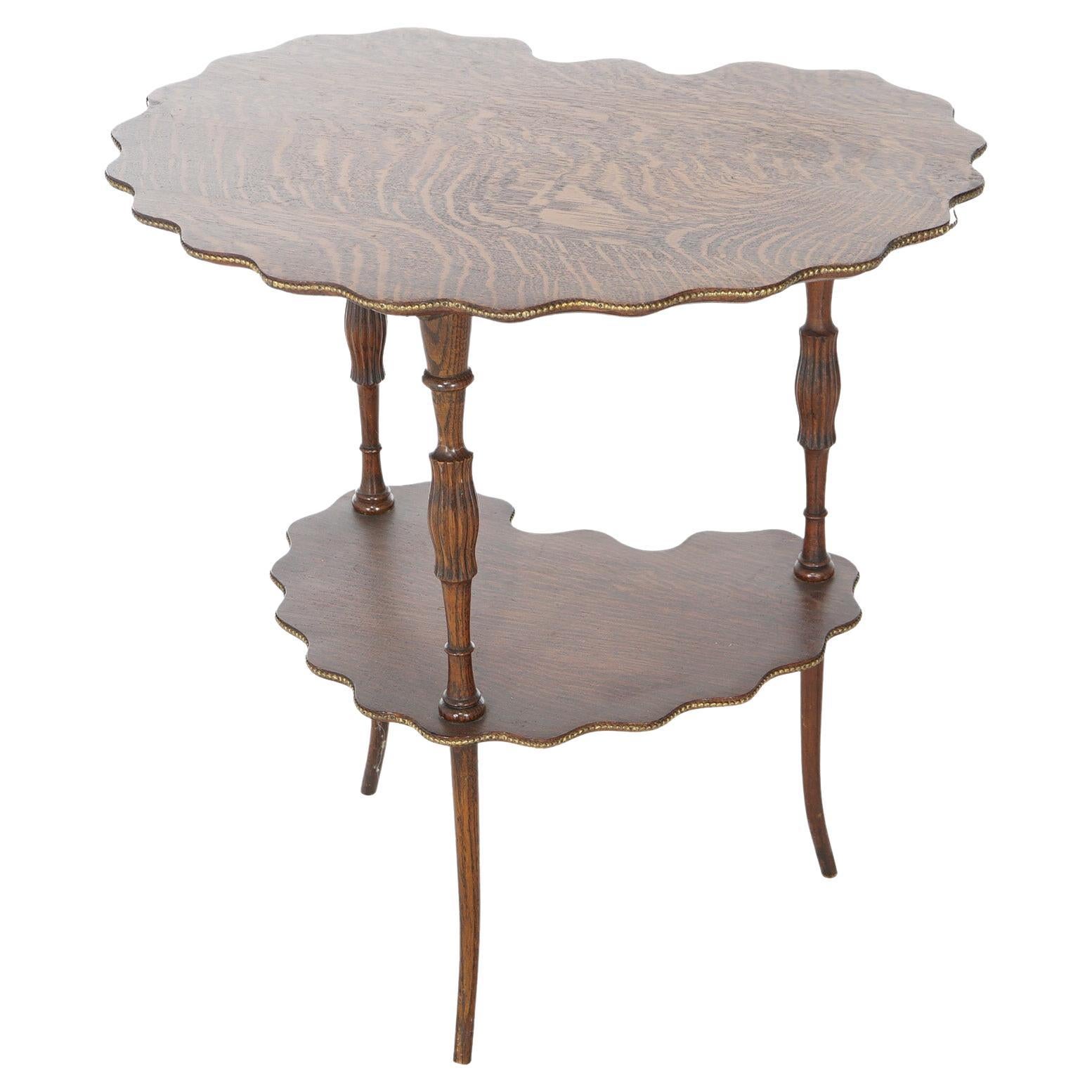 Antique Oak Two-Tier Stylized Painter Palette Shaped Side Table Circa 1900 For Sale