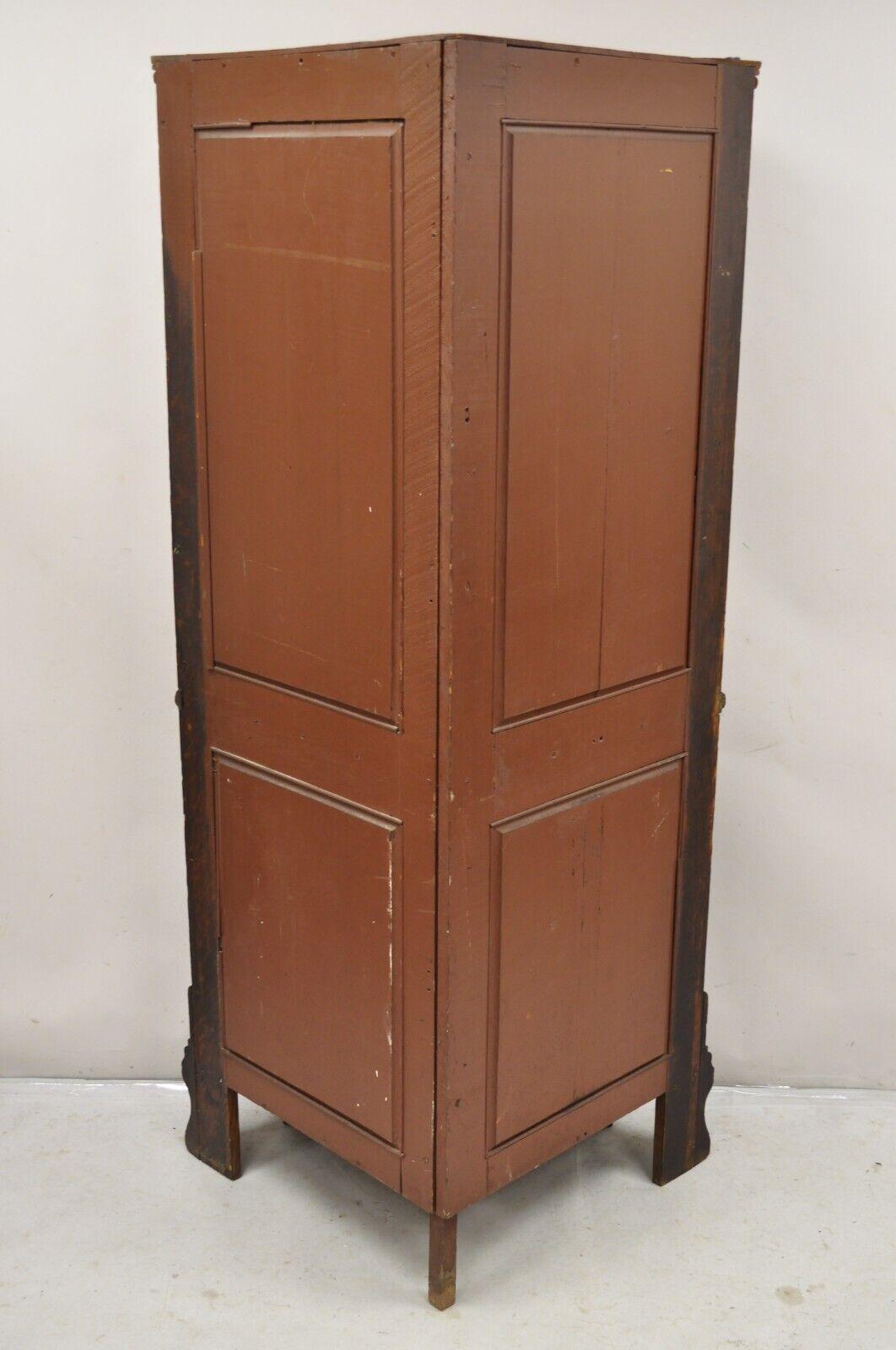 Antique Oak Victorian Renaissance Glass Door Carved Curio Corner China Cabinet For Sale 3