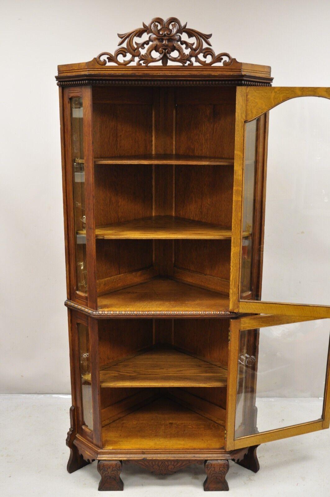 antique oak china cabinet with glass doors