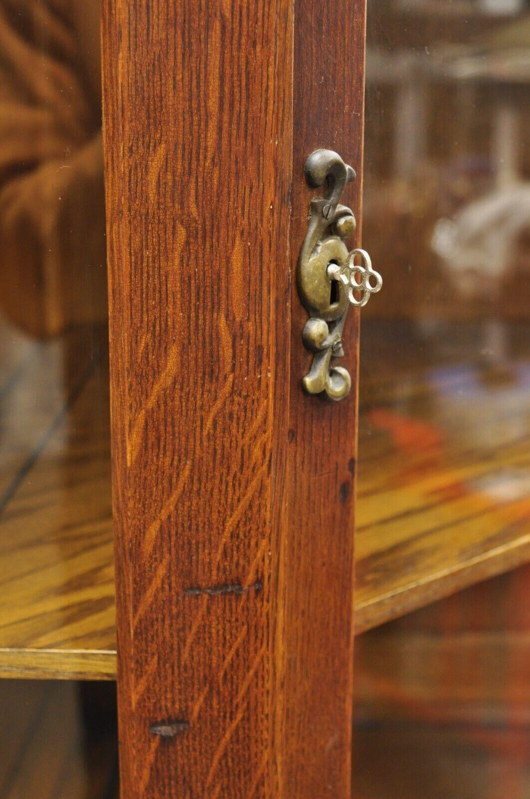 Antique Oak Victorian Renaissance Glass Door Carved Curio Corner China Cabinet For Sale 1