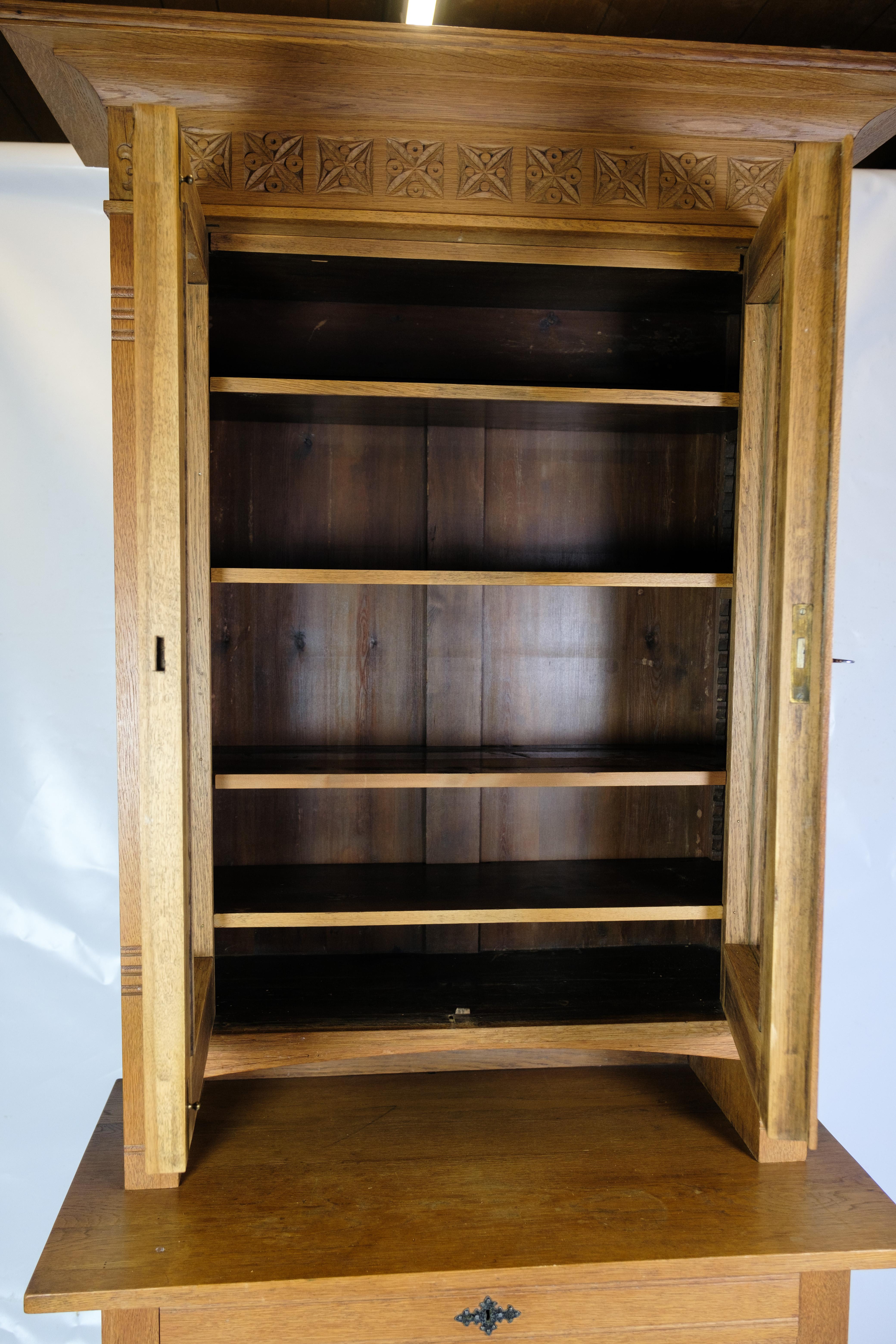 Antique Oak Vitrine Cabinet with Glass Doors and The Original Key from 1880s For Sale 8