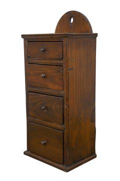 Antique Oak Wall Hanging 4 Drawer Apothecary Spice Rack Cabinet 22"