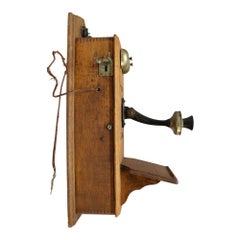Antique Oak Wall Mount Crank Telephone Unsigned C1910