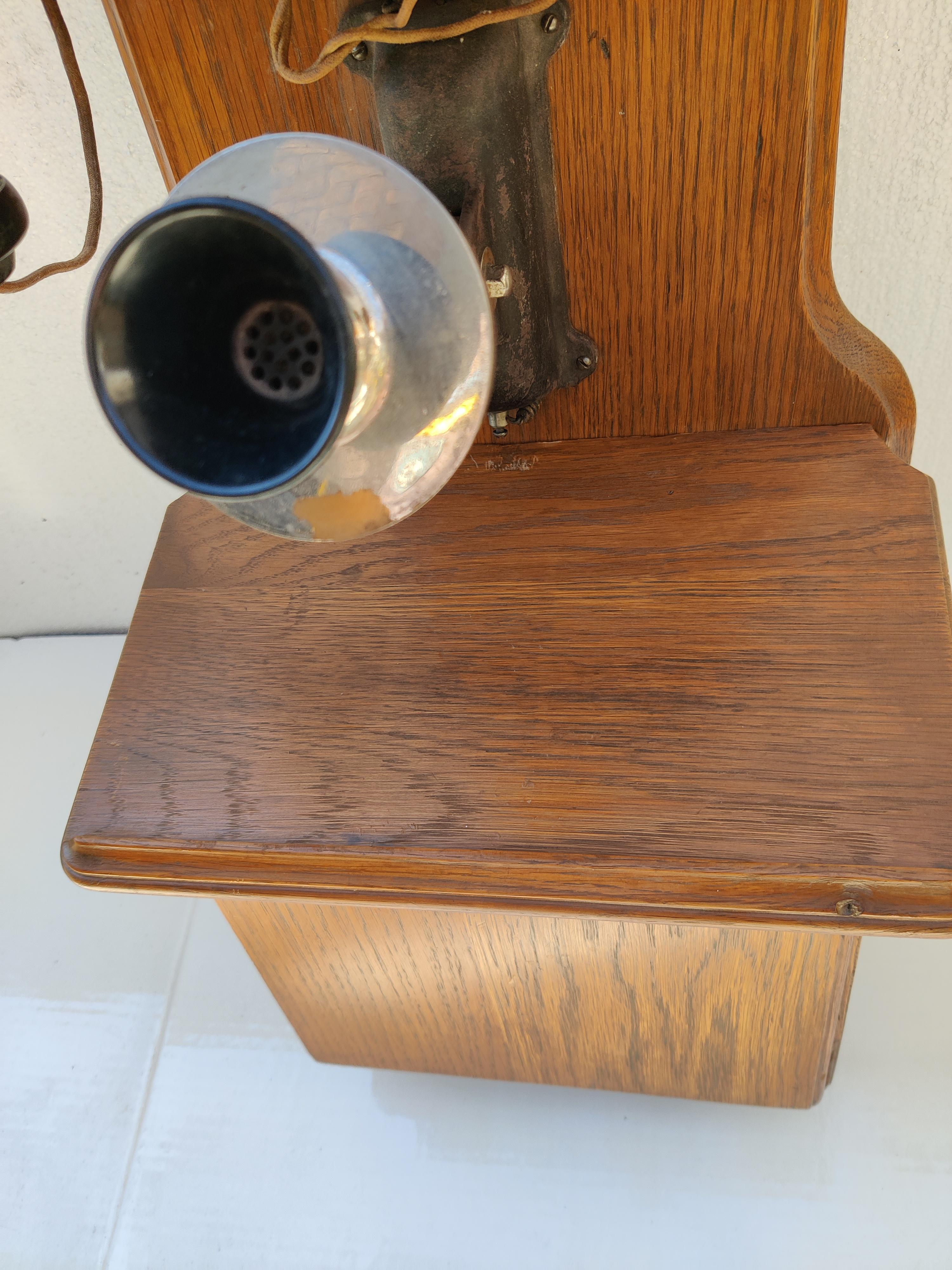 20th Century Antique Oak Wall Phone by Julius Andrae and Sons