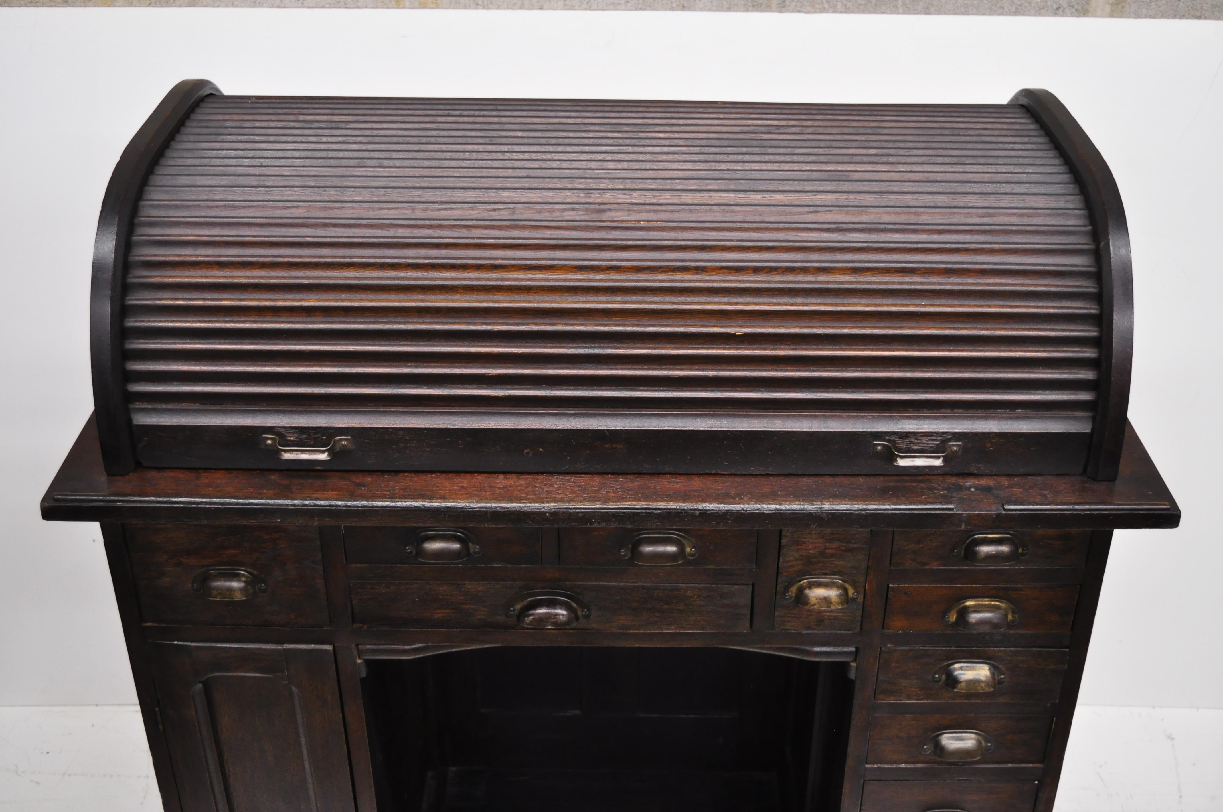 Arts and Crafts Antique Oak Watchmakers Jewelers Work Bench with Roll Top Desk