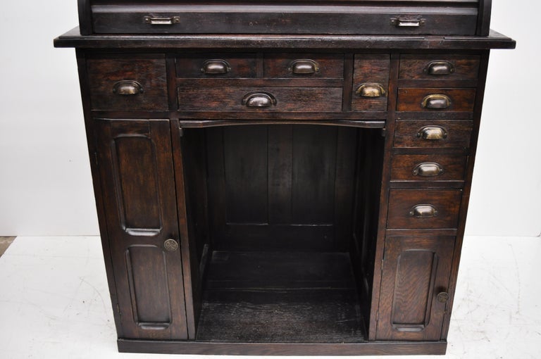 Antique Oak Watchmakers Jewelers Work Bench with Roll Top Desk at 1stDibs