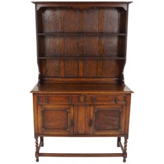 Antique Oak Welsh Dresser, Barley Twist Sideboard, Buffet, Scotland 1920, B2190 