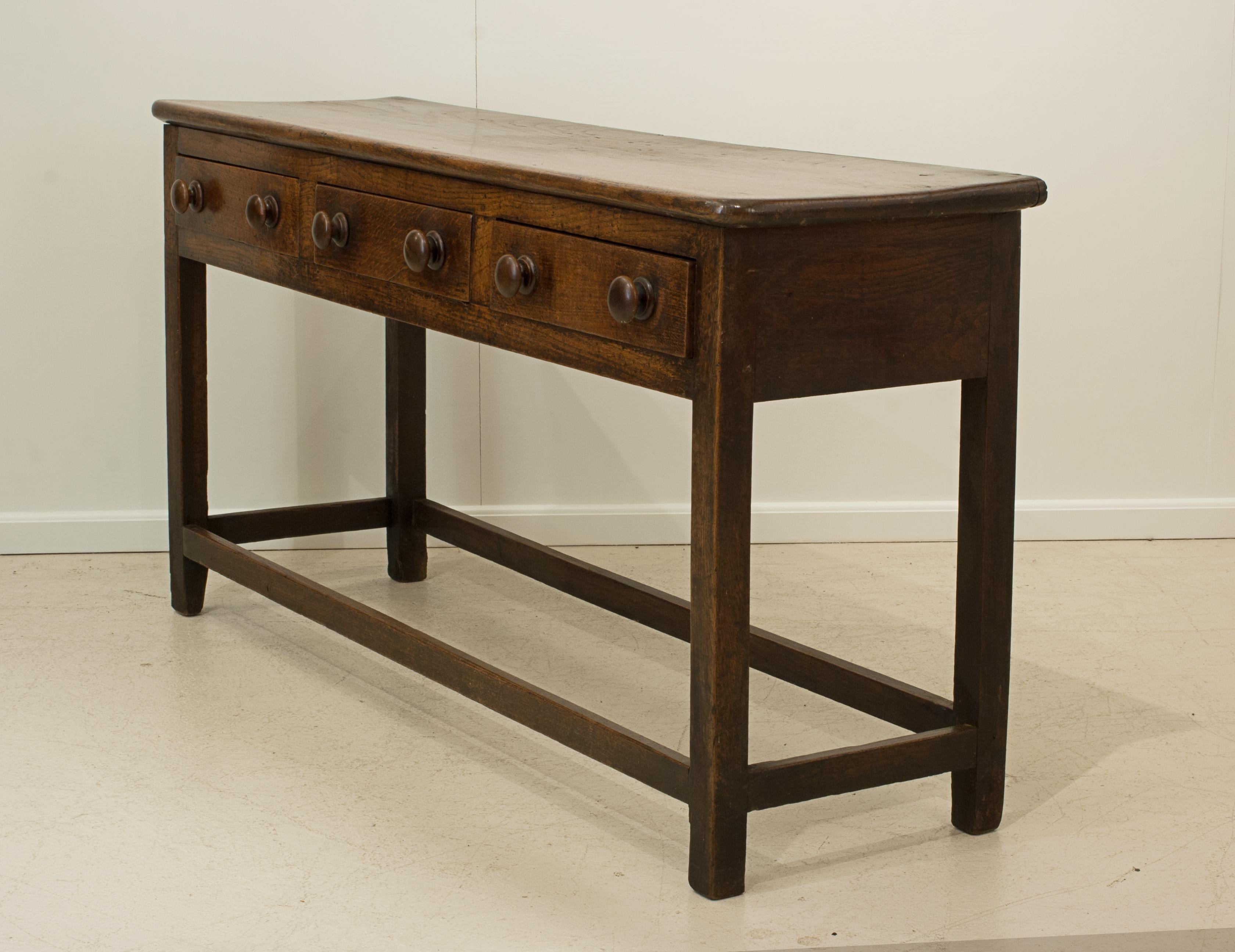 Antique Oak Welsh Dresser Base with Three Drawers For Sale at 1stDibs