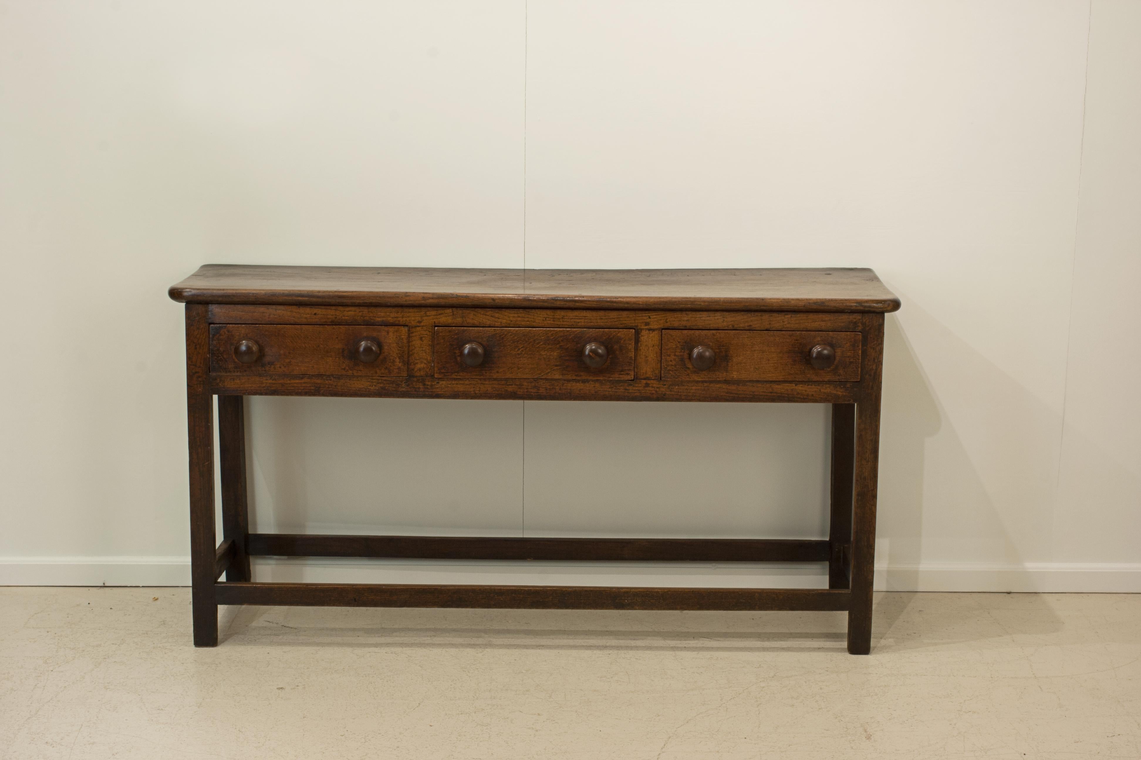 Antique Oak Welsh Dresser Base with Three Drawers For Sale at 1stDibs