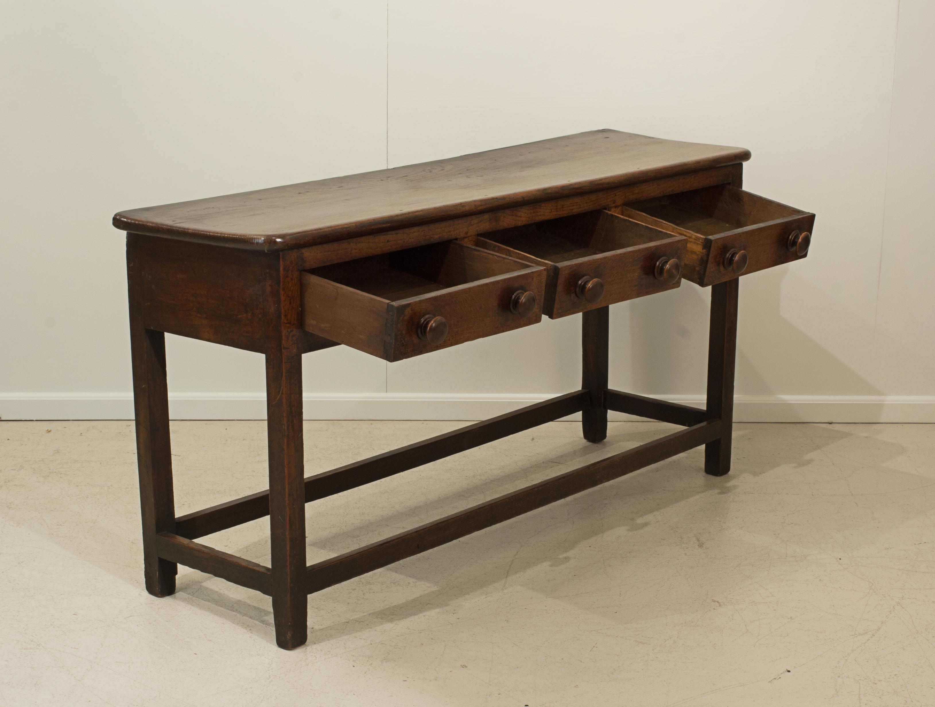 Antique Oak Welsh Dresser Base with Three Drawers For Sale at 1stDibs