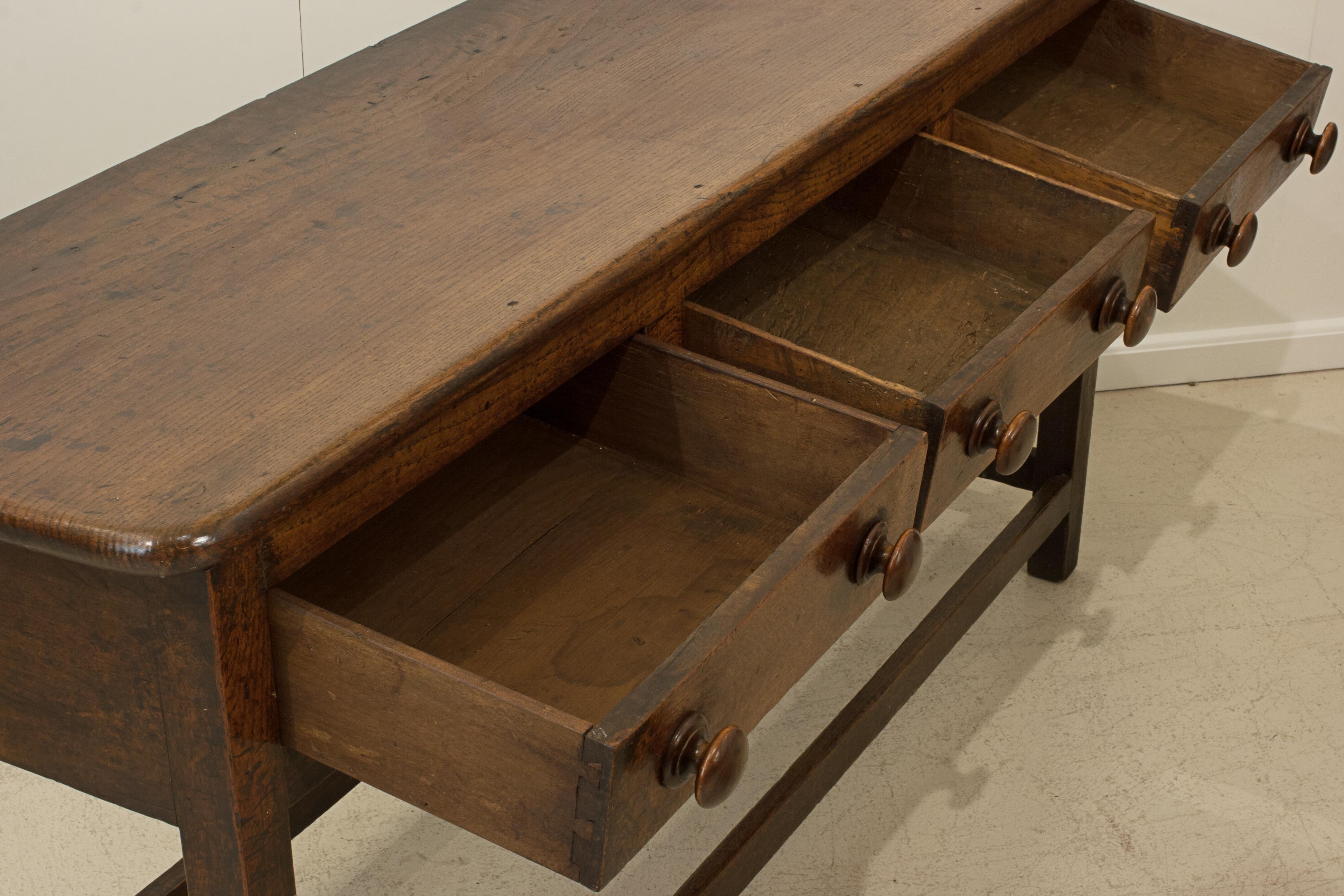 Antique Oak Welsh Dresser Base with Three Drawers For Sale at 1stDibs