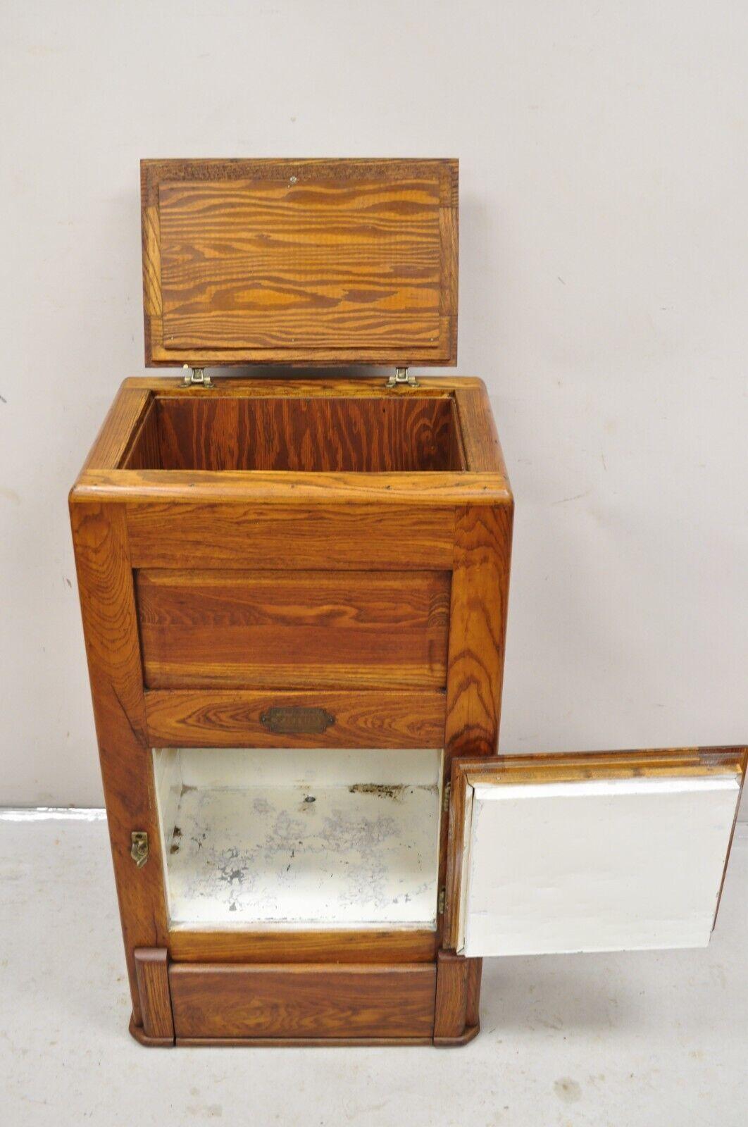 Arts and Crafts Antique Oak Wood Belding Hall Century Refrigerator Narrow Ice Box Chest