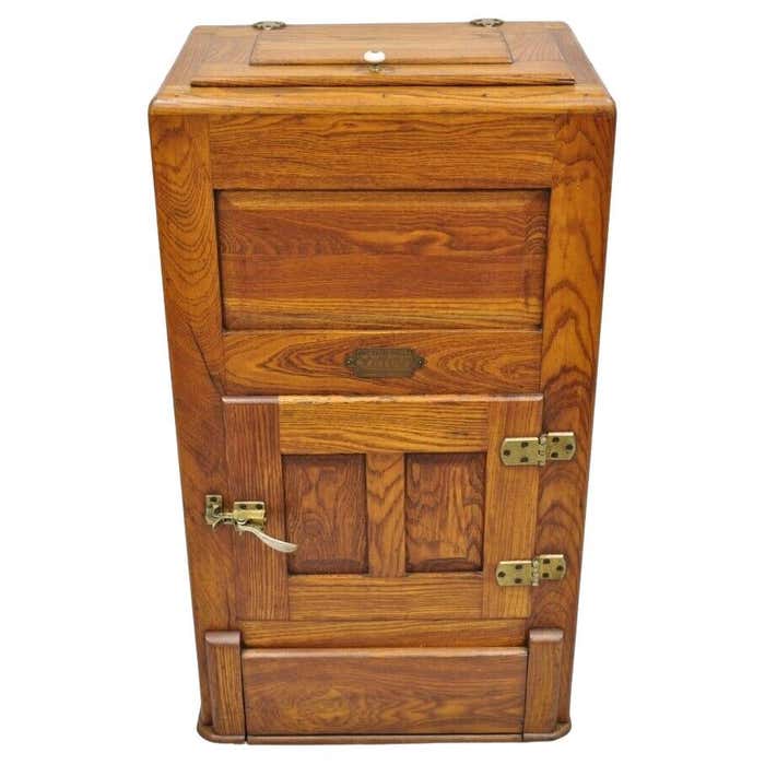 Antique Oak Wood Belding Hall Century Refrigerator Narrow Ice Box Chest ...