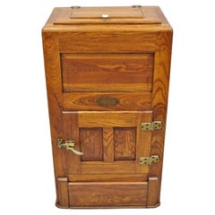 Antique Oak Wood Belding Hall Century Refrigerator Narrow Ice Box Chest