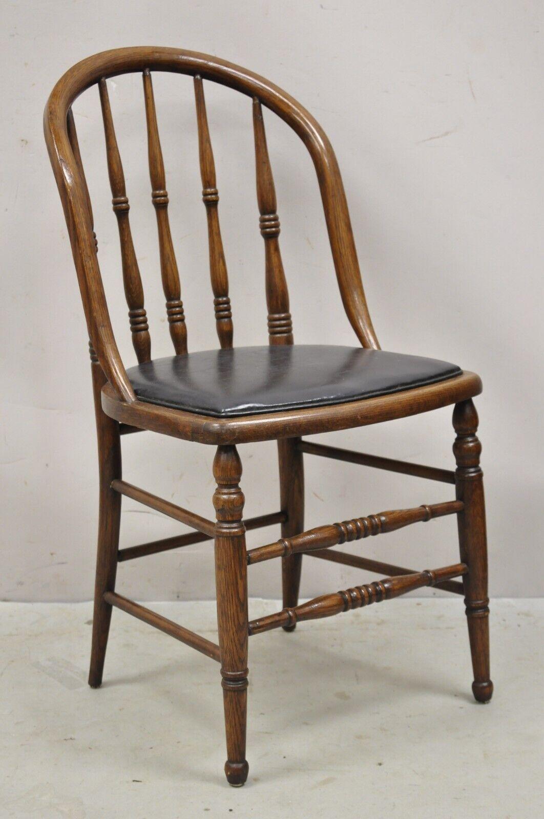 Antique Oak Wood Bowed Windsor Dining Side Chair by Northwestern Mfg. For Sale 6