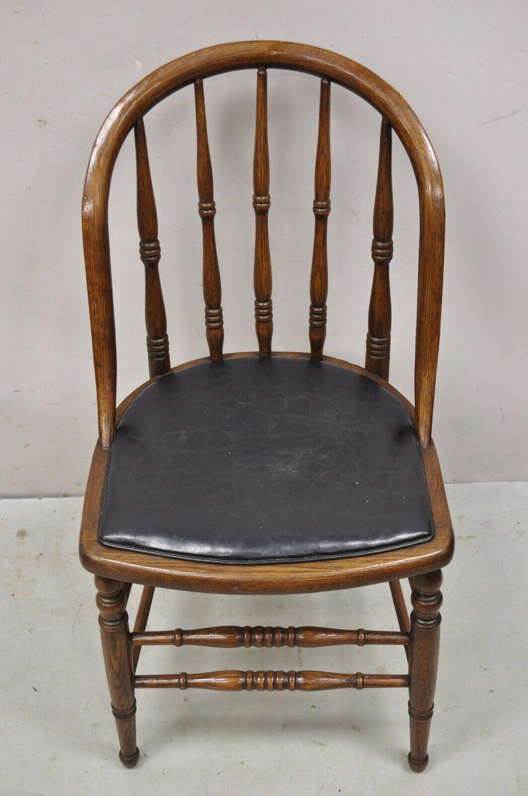British Colonial Antique Oak Wood Bowed Windsor Dining Side Chair by Northwestern Mfg. For Sale