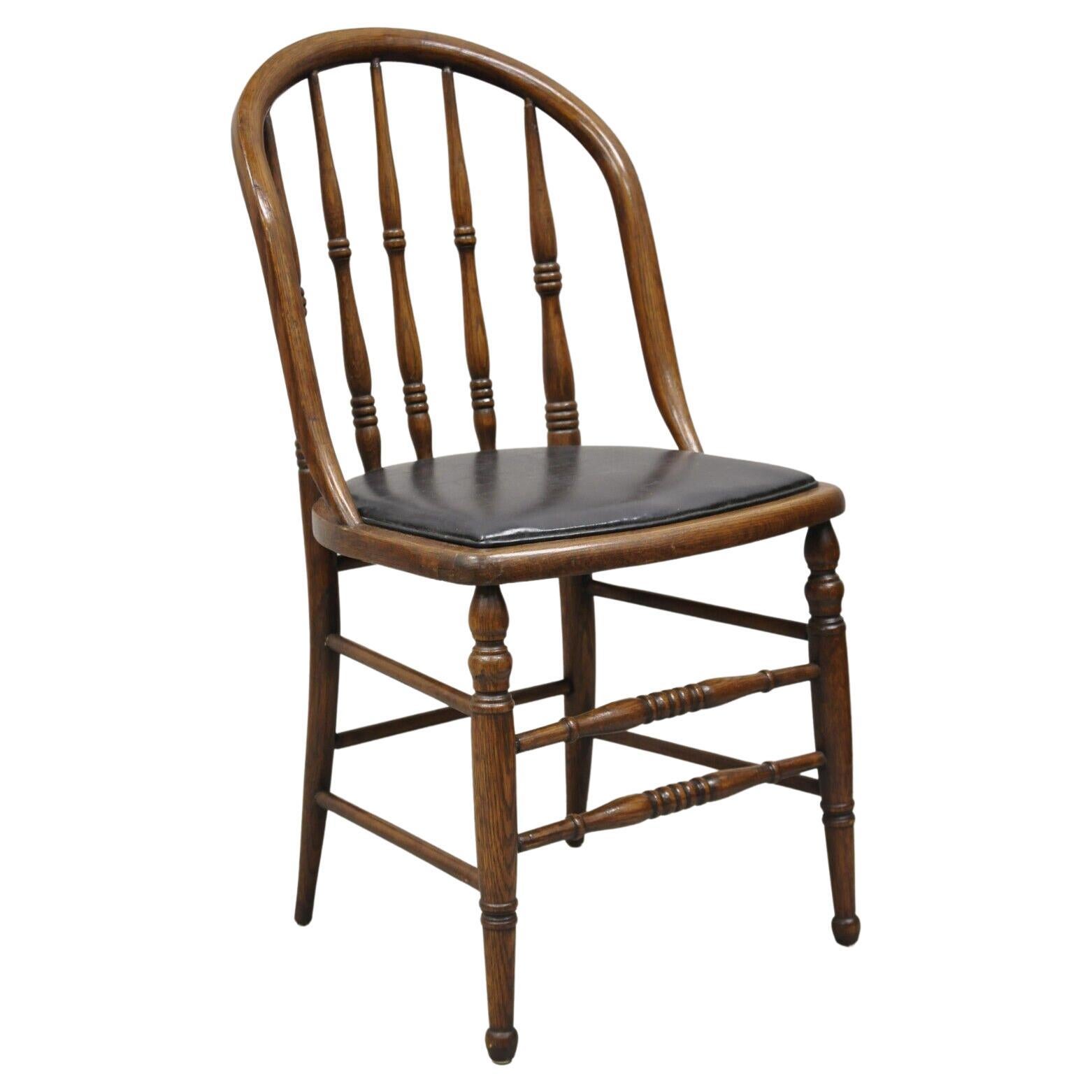 Antique Oak Wood Bowed Windsor Dining Side Chair by Northwestern Mfg. For Sale