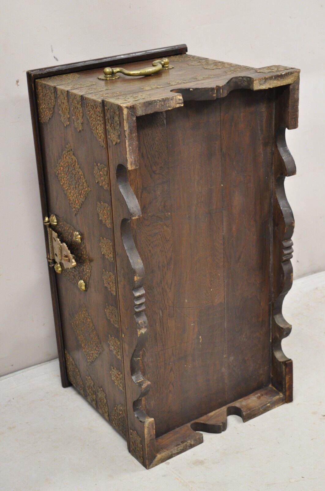 Antique Oak Wood & Brass Mounted Syrian Coffer Blanket Chest Trunk For Sale 11