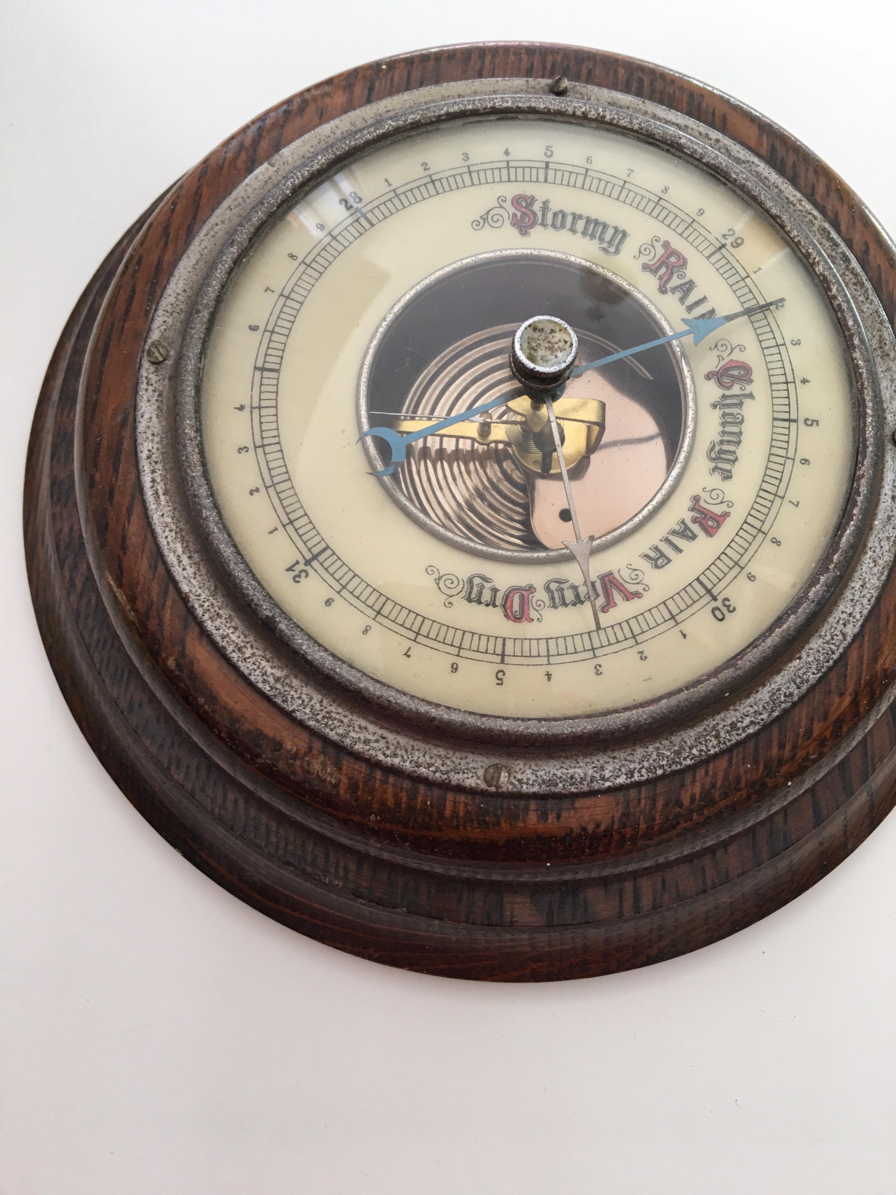 Antique Oakwood Wall Barometer For Sale 5