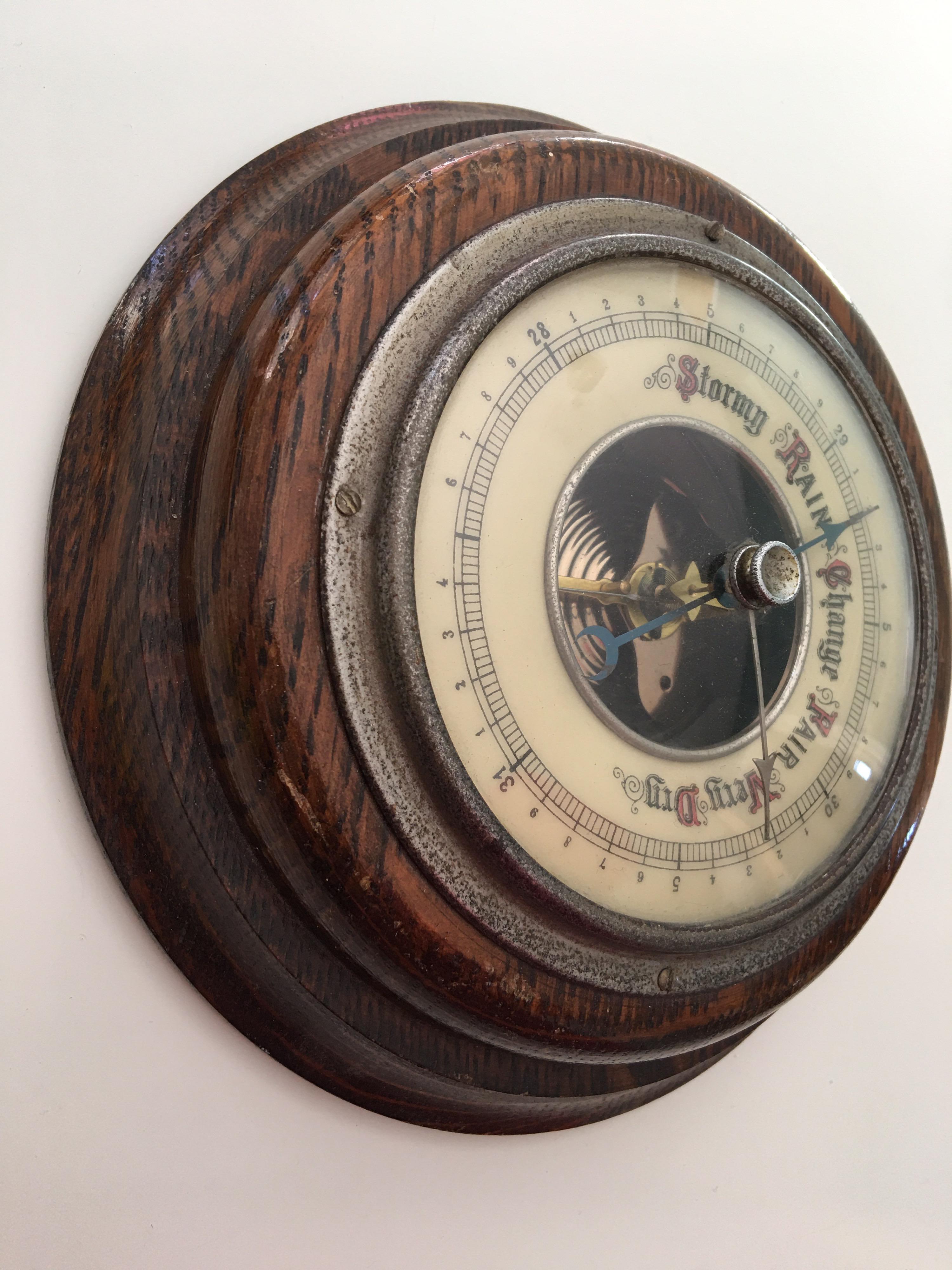 Carved Antique Oakwood Wall Barometer For Sale